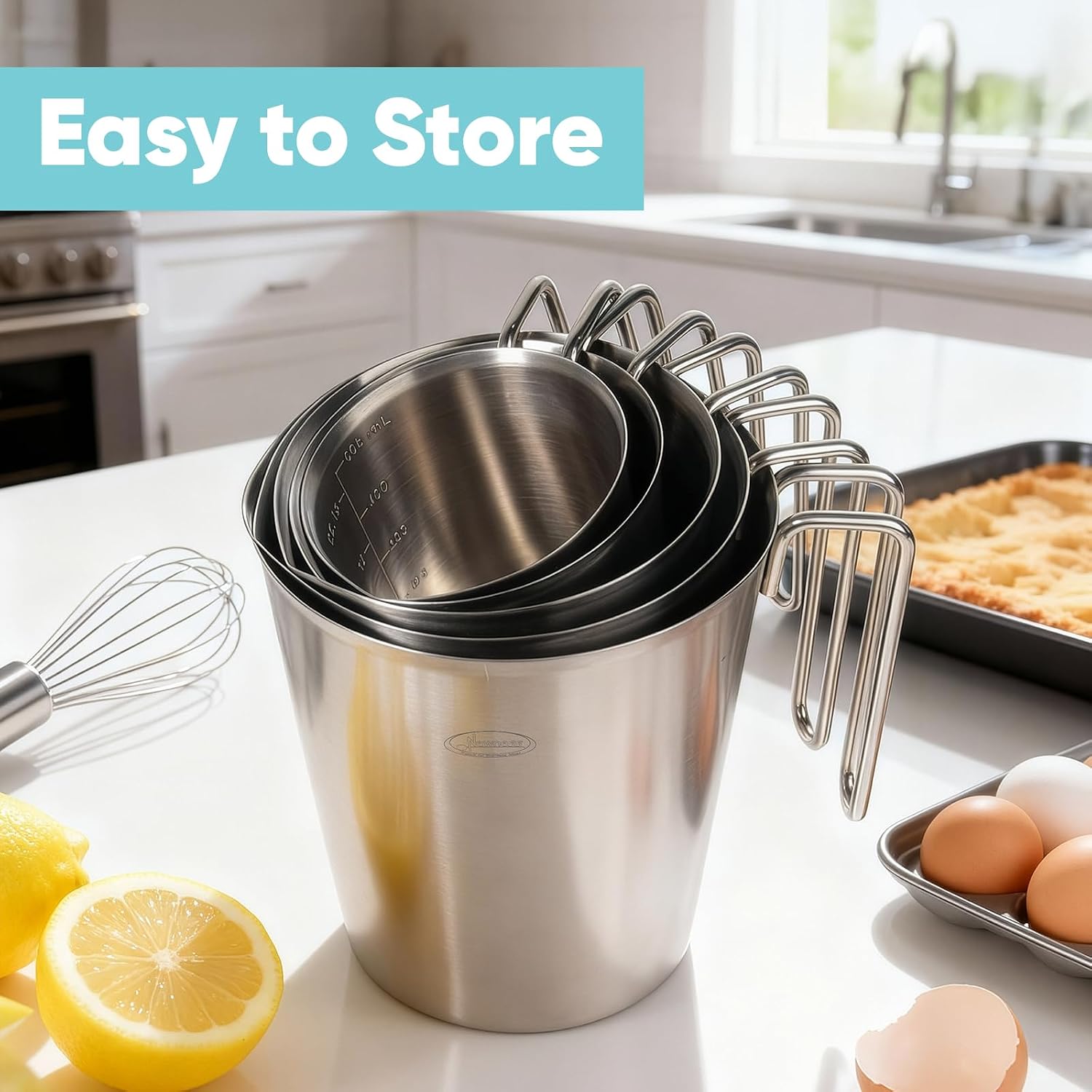 Newness Stainless Steel Measuring Cup, Metal Measuring Cup with Handle (Upgraded, 3 Marking Including Cup/ML/Ounce Scale), 16 Ounces (0.5 Liter, 2 Cup)