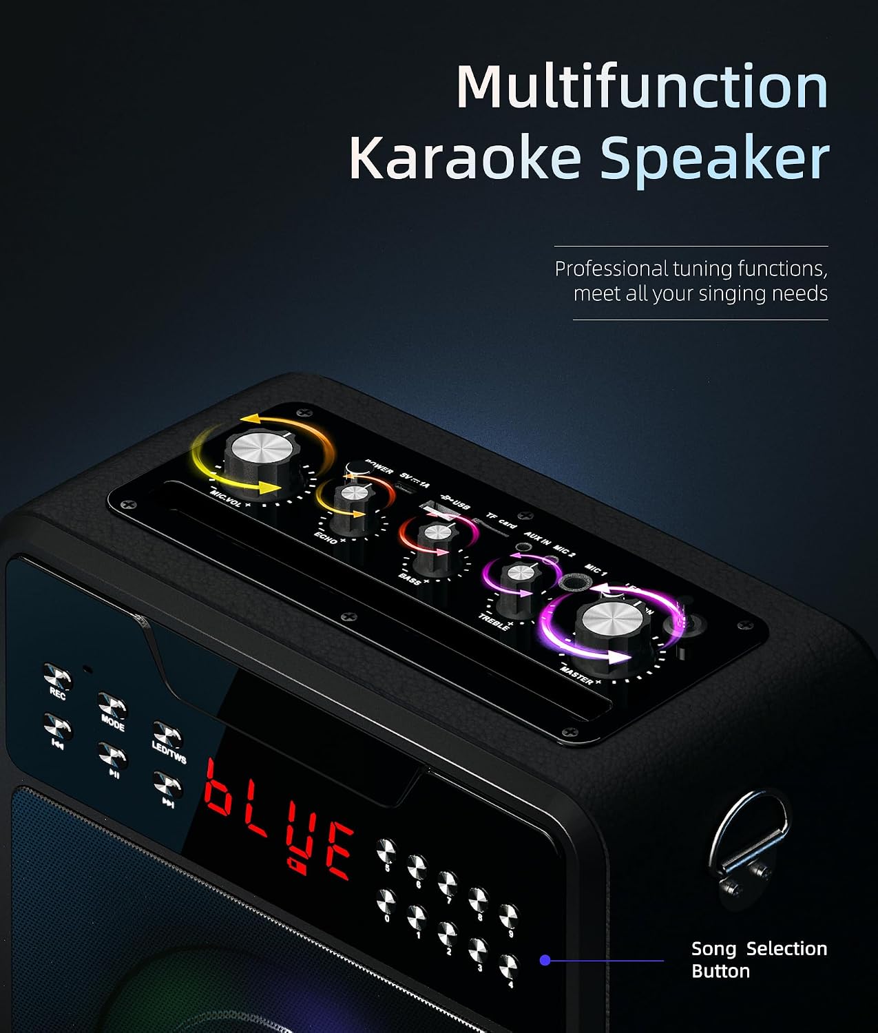Karaoke Machine for Adults, Portable Bluetooth Speaker with 2 Wireless Microphones and Lights Show, Karaoke Speaker with Bass & Treble, Supports for TWS,USB,FM,REC,AUX in,TF Card for Party/Meeting