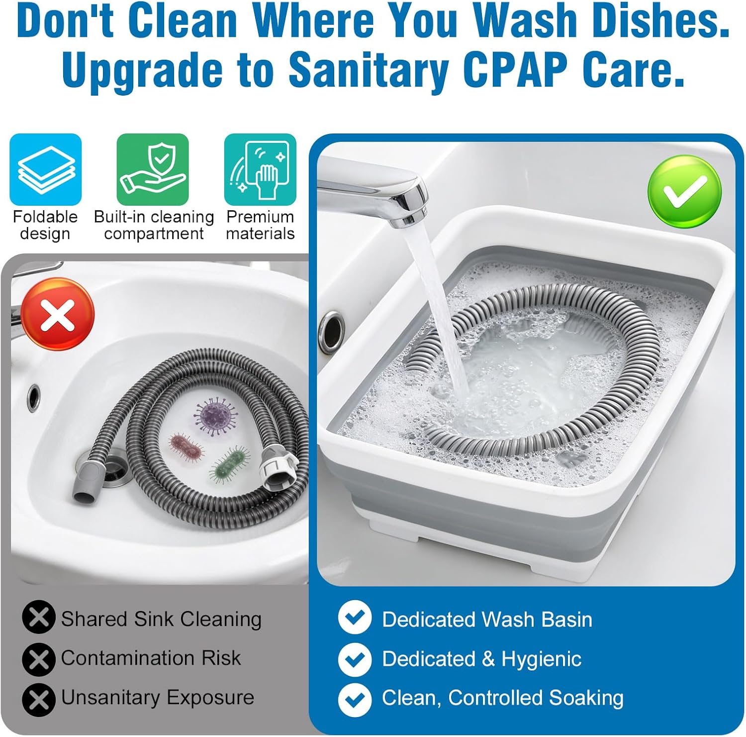 9 Pack CPAP Cleaning Kit for Hose & Mask, with Speed Control Hose Dryer, Collapsible Wash Basin & Hose Hanger, 7ft Cleaning Brush, CPAP Cleaning Supplies with Storage Bag, for 22mm & 15mm Tube
