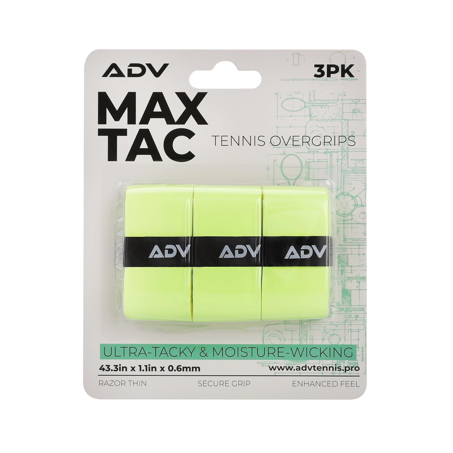 ADV MaxTac Tennis Overgrip, Tacky Moisture-Wicking Grip (Orange, 12-Pack)