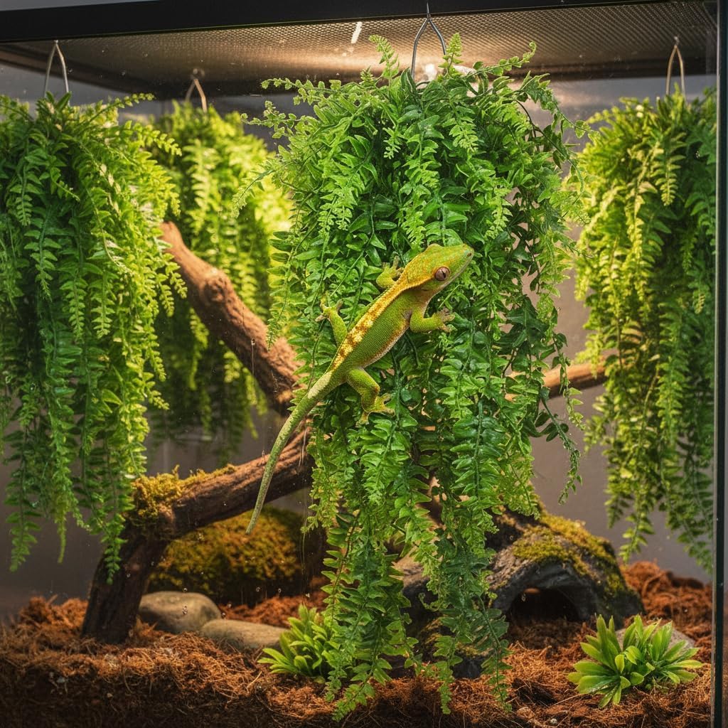 PINVNBY Reptile Plants Hanging Fake Vines Boston Climbing Terrarium Plant with Suction Cup for Bearded Dragons Lizards Crested Gecko Snake Hermit