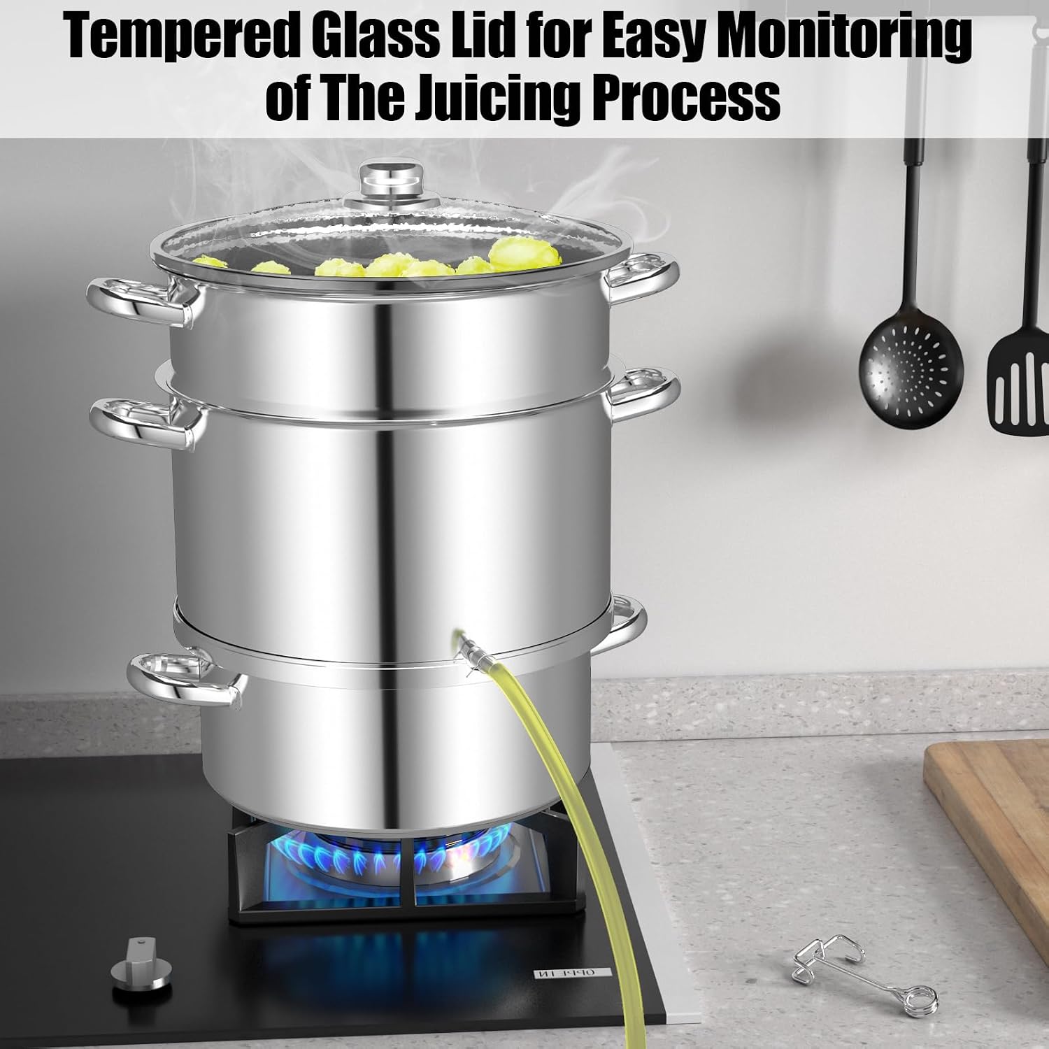 Giantex 11 Quart Juice Steamer Fruit Vegetables Juicer Steamers w/Tempered Glass Lid, Hose, Clamp