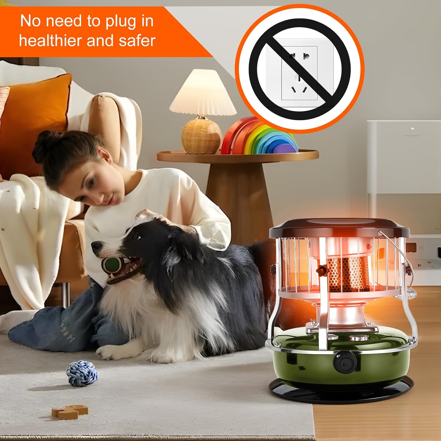 2-in-1 Kerosene Heater 9000 BTU, 4.5L Stainless Steel Kerosene Stove with 16-21H Burn Time, No Electricity Required Portable Radiant Heater, Adjustable Height Handle for Indoor Outdoor Camping Huntin