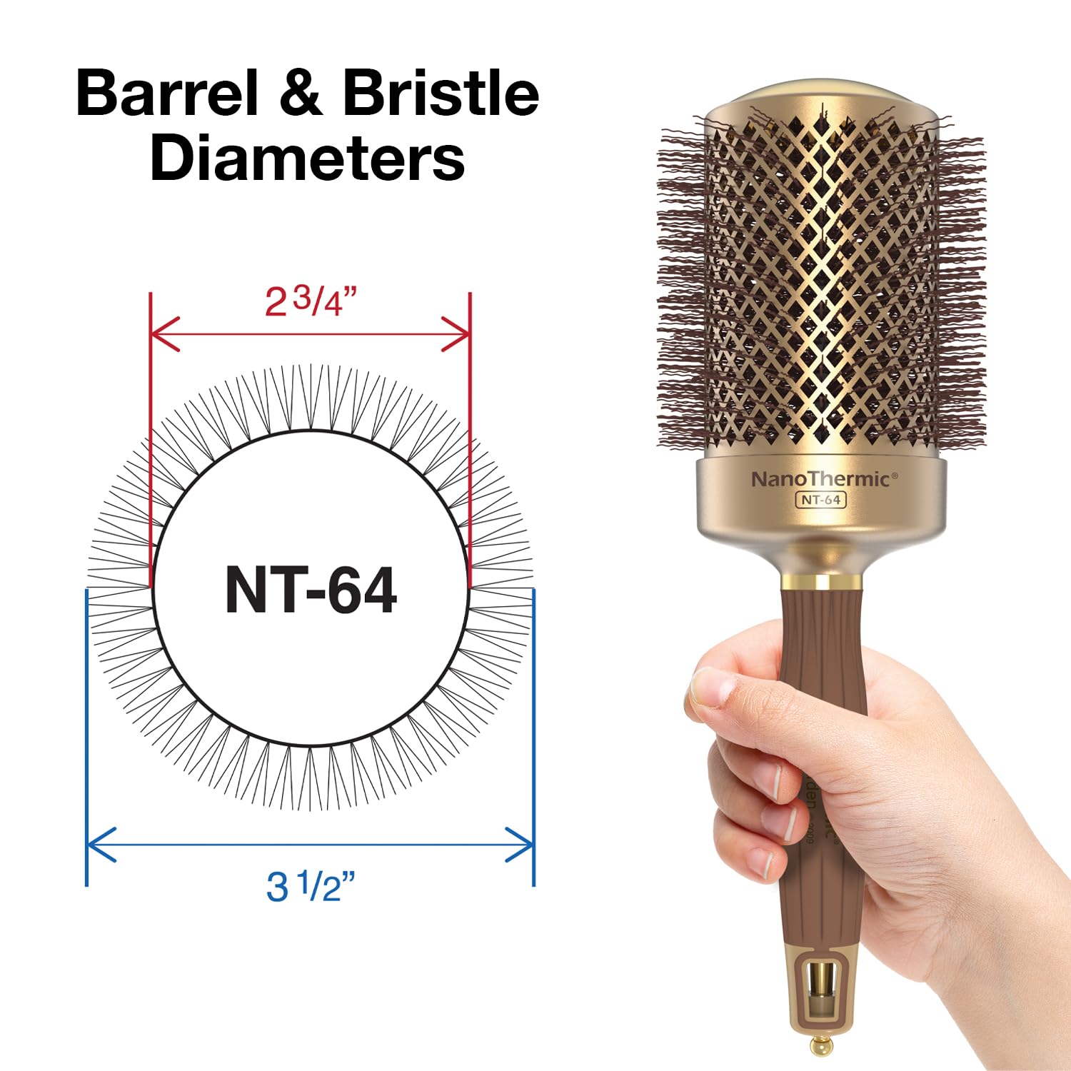 Olivia Garden NanoThermic Ceramic + Ion Round Thermal Hair Brush - Not Electrical - Professional Blowout Brush for Normal to Thick Hair