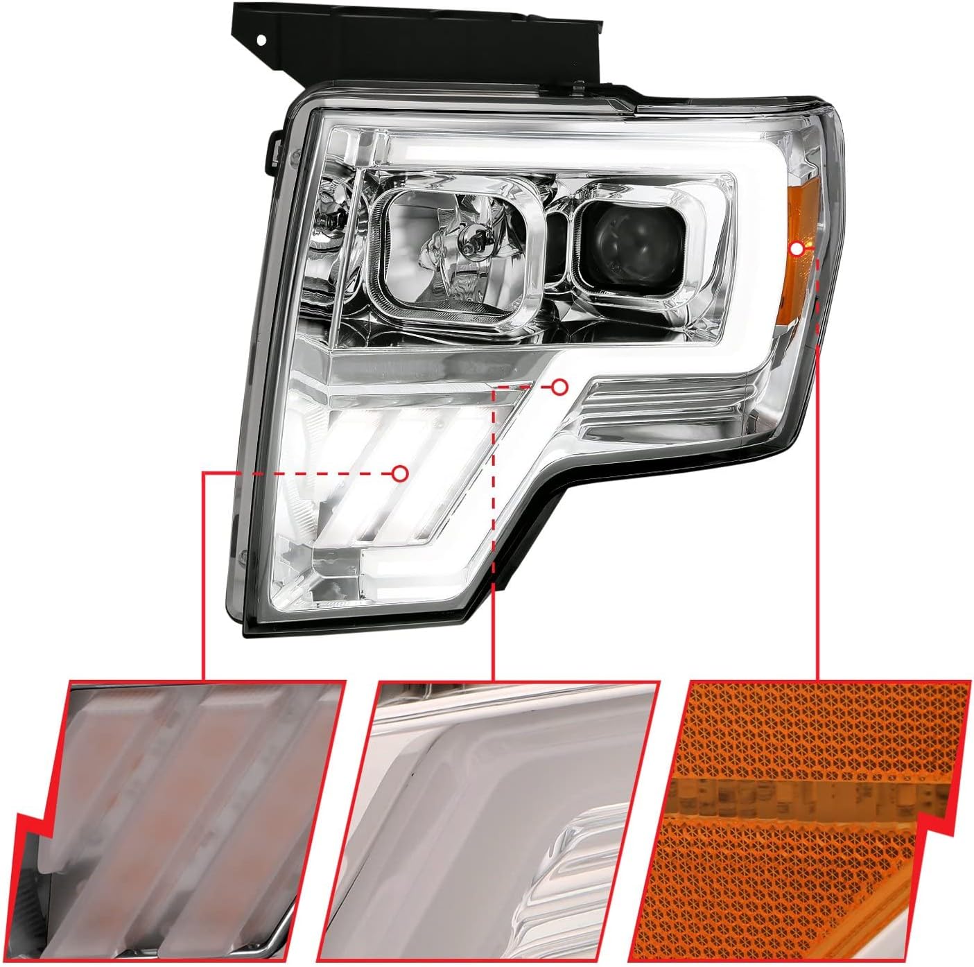 ANZO USA ANZO (111470) 2009-2013 Ford F-150 Projector Light Bar G4 Switchback H.L. Chrome Amber