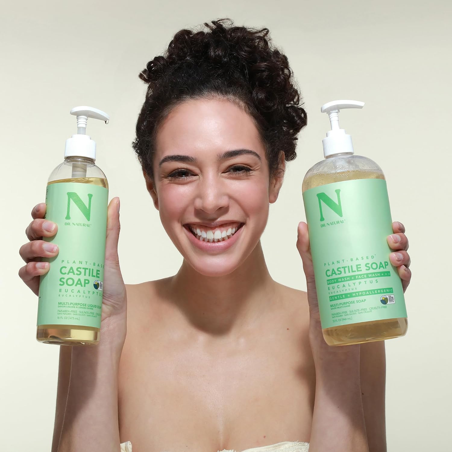Dr. Natural Castile Liquid Soap - Multi-Use Body Wash, Shampoo and Face Wash - Hydrating Body Soap for Skin, Hair, Pets and Home - Eucalyptus - 32 oz