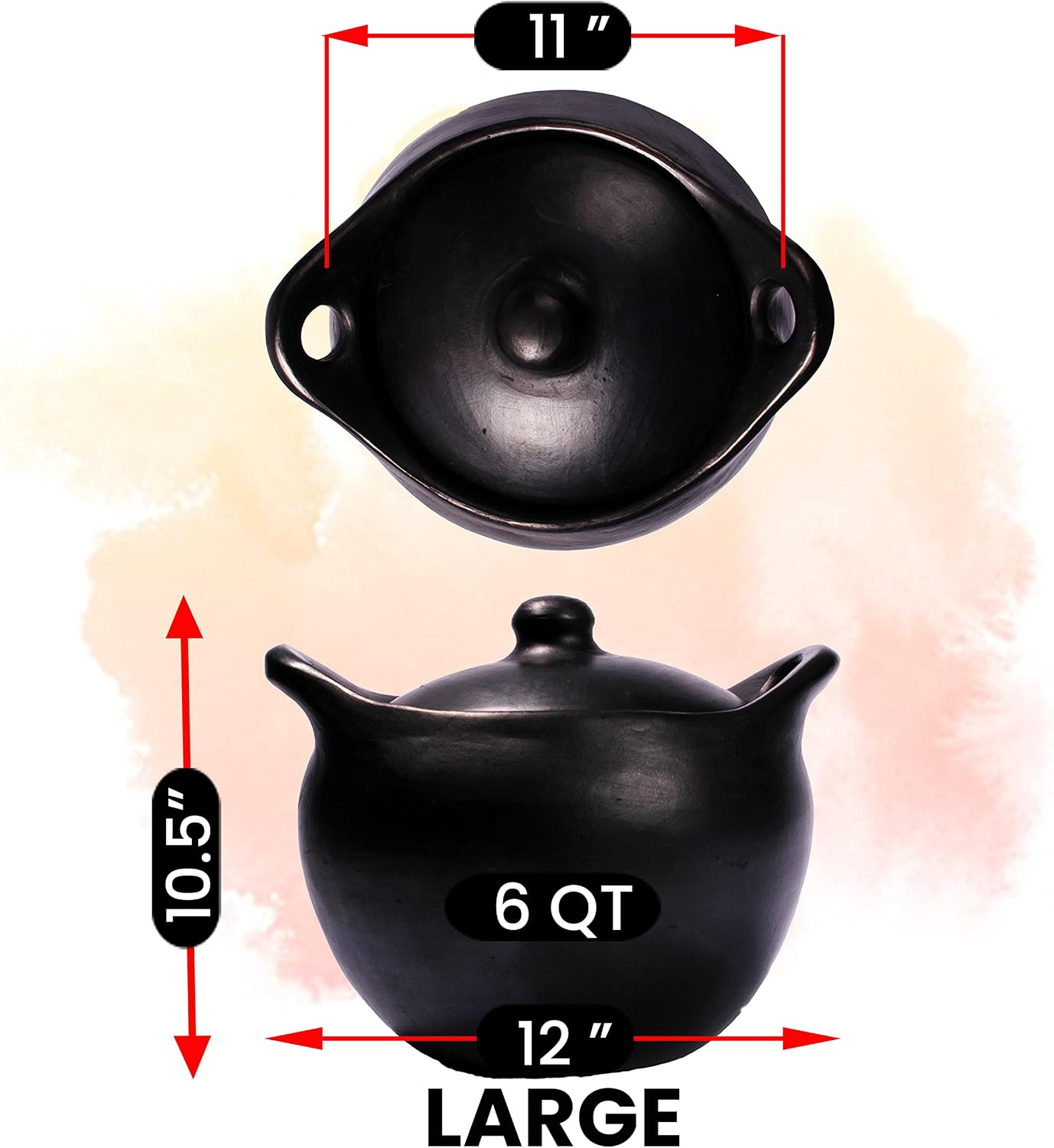Ancient Cookware, Rounded Chamba Clay Soup Pot, Large, 6 Quarts