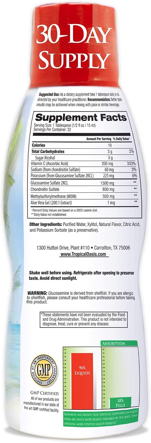 Tropical Oasis–Premium Liquid Glucosamine Chondroitin & MSM- Liquid Joint Support Formula 1500mg Glucosamine, 800mg Chondroitin