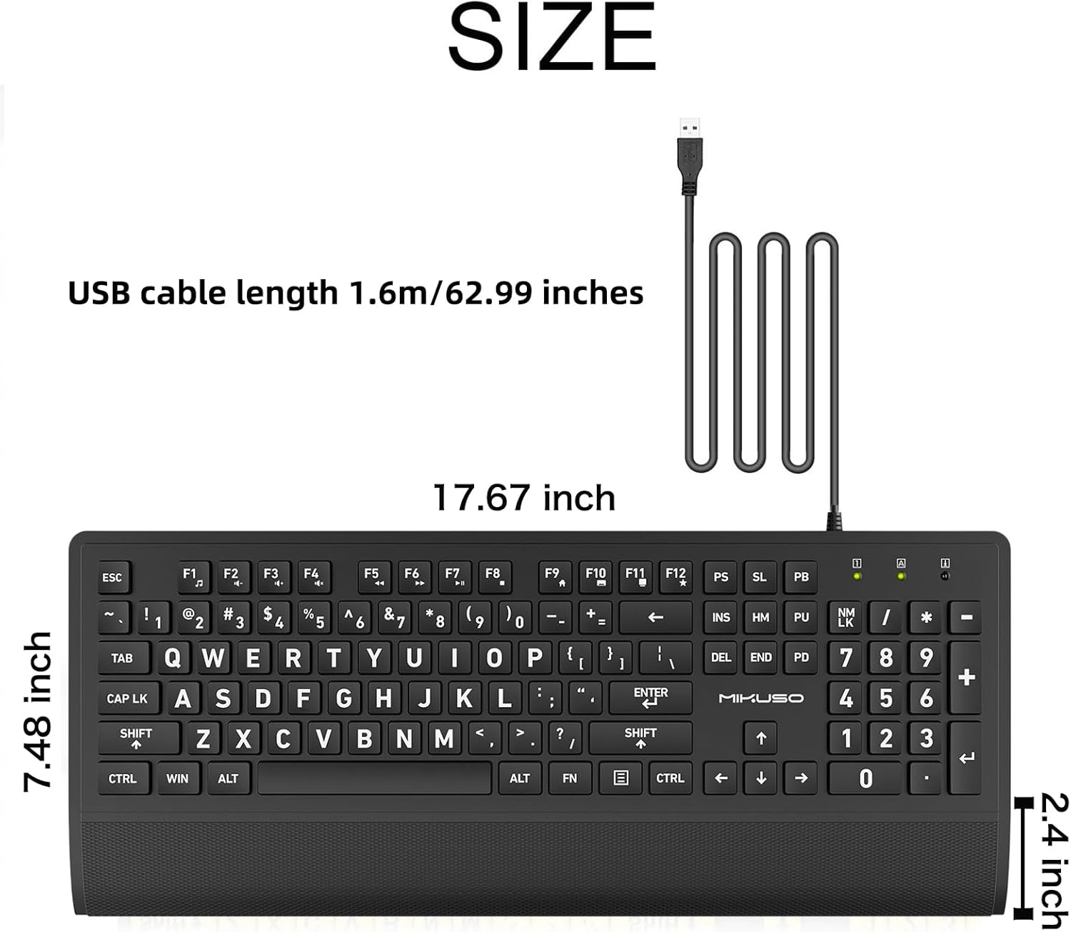 Large Print Computer Keyboard, High Contrast Big Letter for Seniors Visually | Keyboard for elderly Low Vision, Non Fade Letter