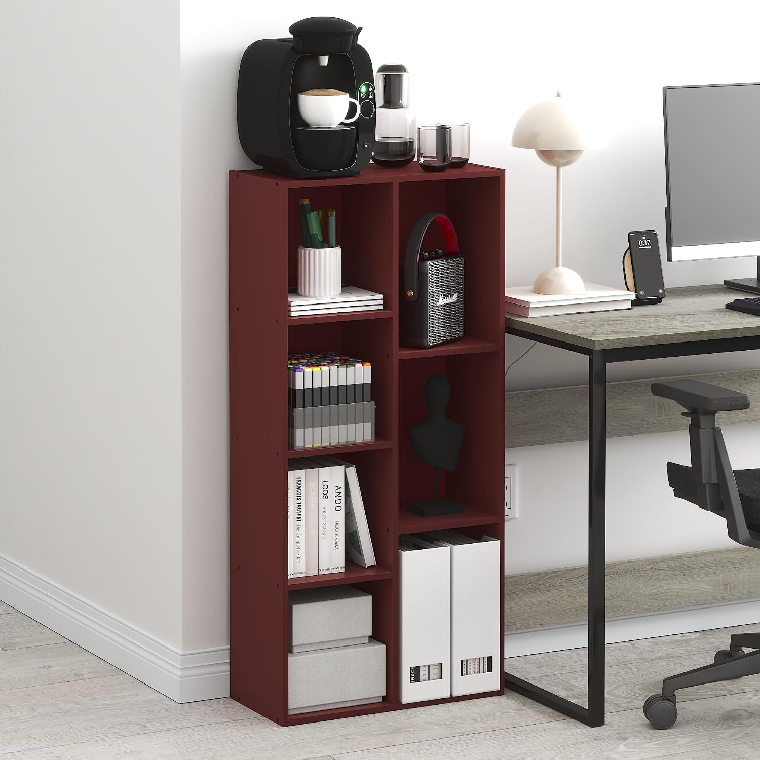 Furinno LUDER Book Shelf, 5-Cube Bookshelf, Easy Assembly Bookcase with Open Shelves, 9.4 x 19.7 x 31.5, for Living Room, Bedroom, Home Office, Darkwood