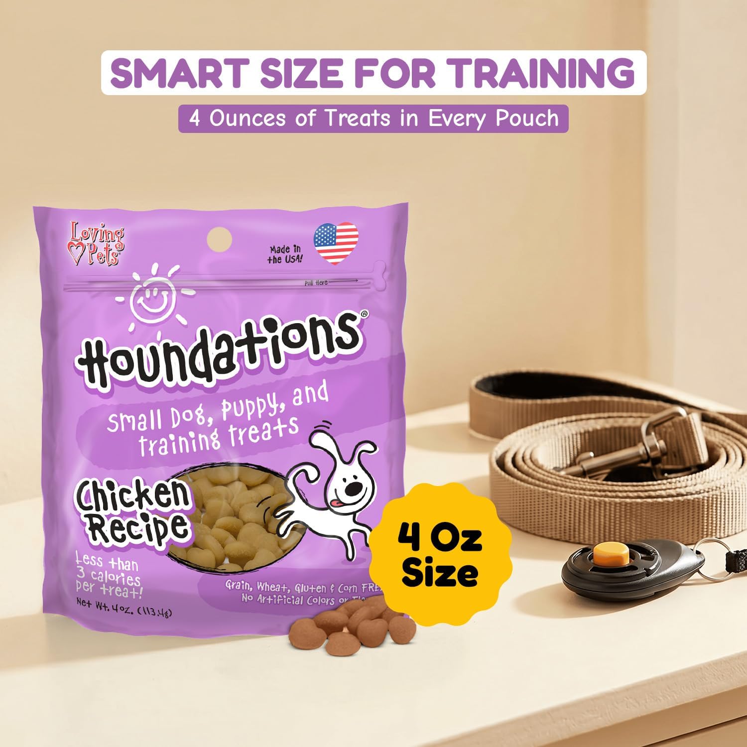 Loving Pets Houndations Chicken Dog Training Treats | All Natural | 2.6 Calories Per Treat | Grain-Free, Wheat-Free, Gluten-Free & Corn-Free | for Small Dogs & Puppies, 4 oz