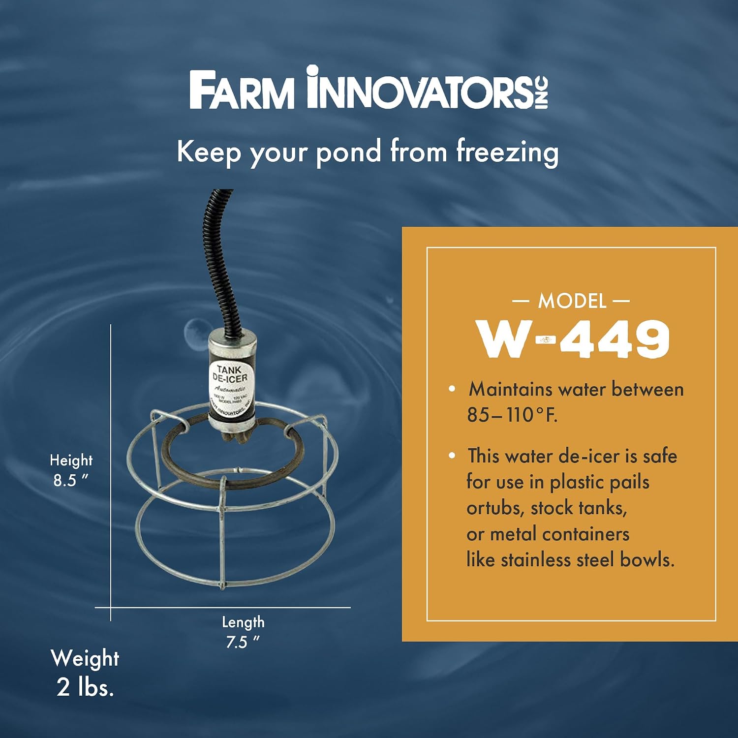 Farm Innovators Utility De-Icer for up to 25 Gallon Container - 250W Water Deicer- Ice Chaser Cast Aluminum Design for Plastic or Metal Water Container | Thermostatically controlled heater operates only when necessary, cast aluminum construction, plastic…