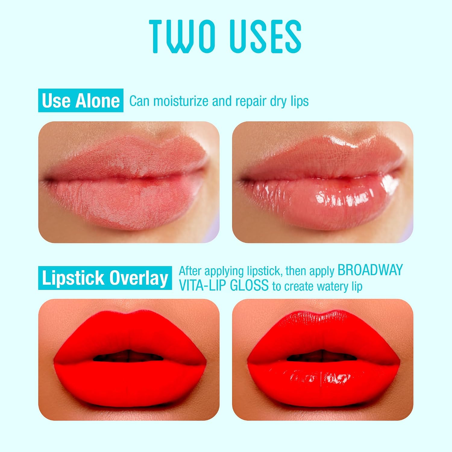 Ruby Kisses Broadway Vita-Lip Clear Lip Gloss (8 Pack), Ultra-Hydrating & Soothing Formula with Vitamins