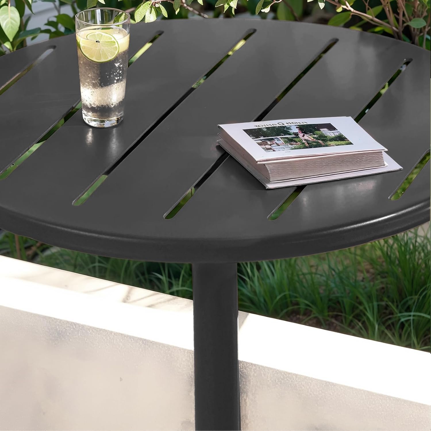 LOKKHAN 42" Tall Rustic Industrial Bar Table 19.68" Dia Round Wooden Top Metal Frame Height Fixed Standing Pub Dining Room Bistro Cocktail Table, Black & Brown