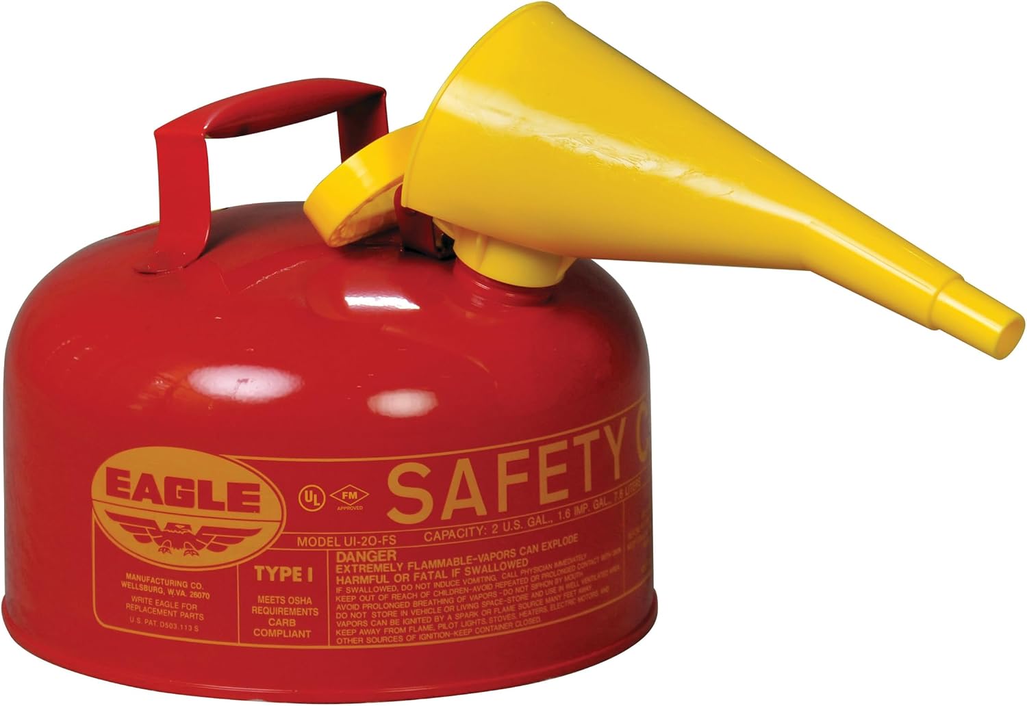 Eagle 2 Gallon Type I Red Safety Gas Can for Gasoline