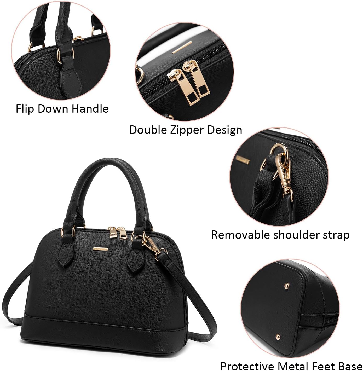 LOVEVOOK Purse for Women, Crossbody Dome Satchel Handbag with Double Zip