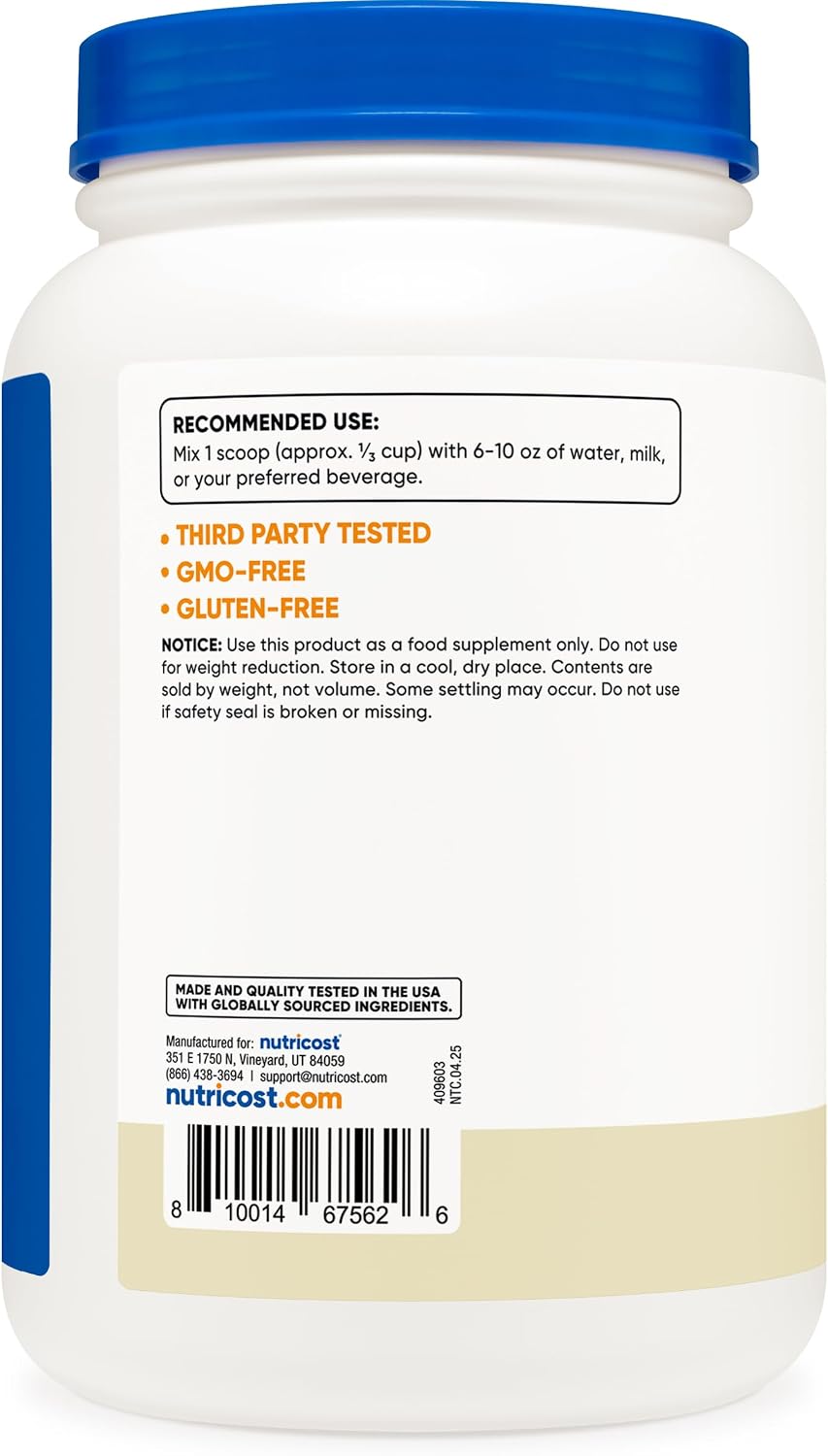 Nutricost Grass-Fed Whey Protein Isolate (Vanilla) 5LBS | GMO-Free, Gluten Free, Natural Flavors