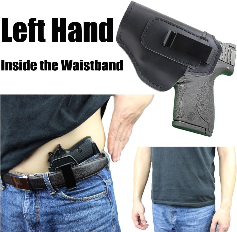 IWB Leather Holster for Inside Waistband Concealed Carry Fits:S&W M&P Shield-Glock19 26 29 30 32 43-Beretta Px4-RUGER EC9s-SIG-HK-Taurus-XDS or Similar Sized Handguns