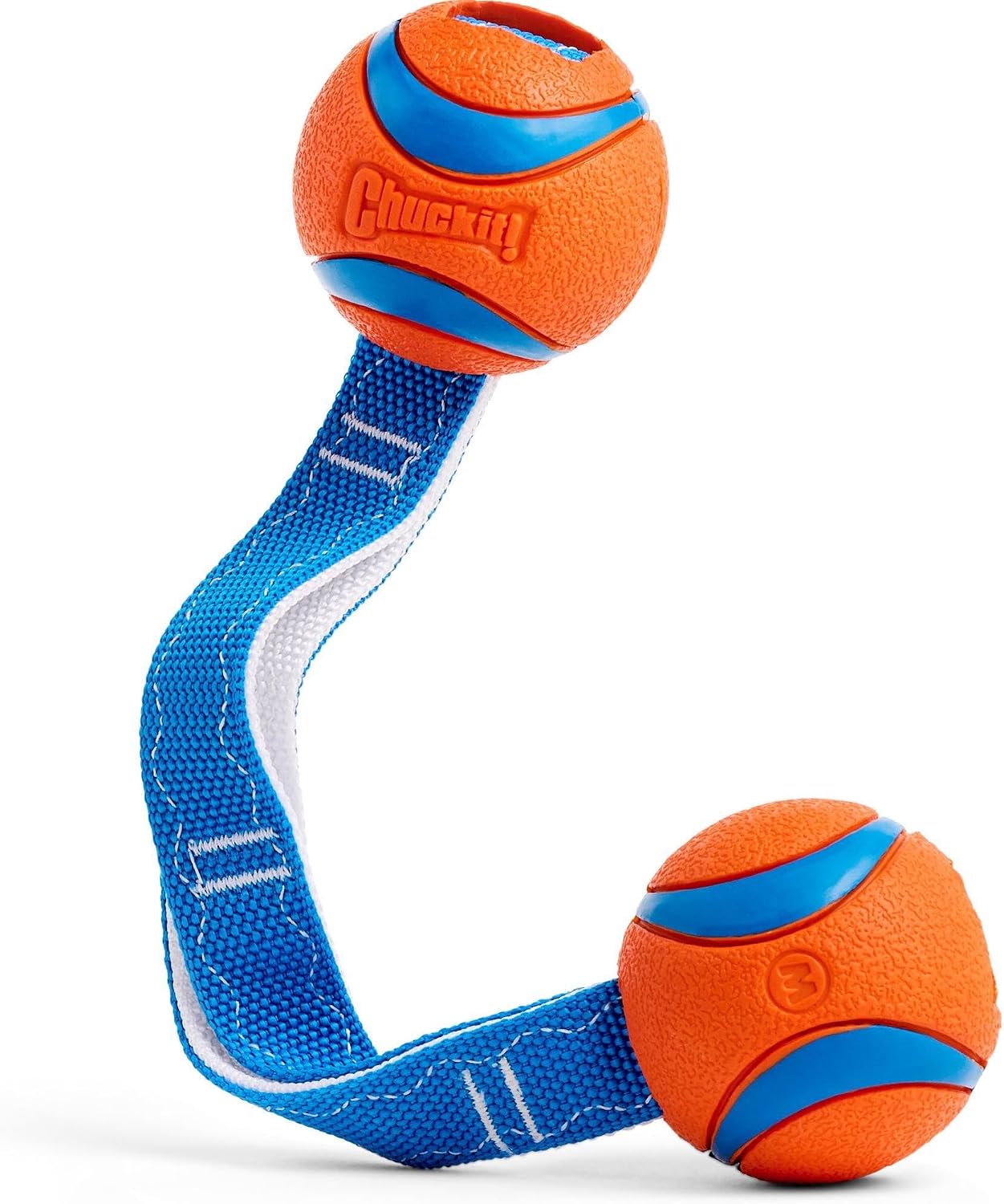 Chuckit! Ultra Tug Dog Toy - Ultra Ball on a Durable Nylon Cord Handle - Fetch and Tug-of-War Toy for Dogs - Size Large - For Breeds 60-100 lbs - 3-inch Diameter - Orange and Blue