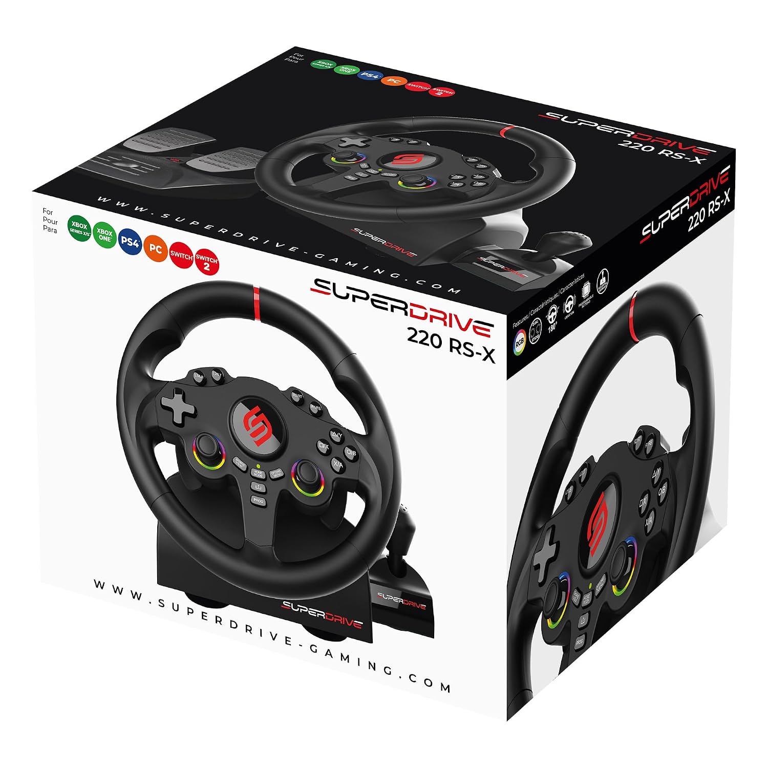 SUBSONIC Racing SV250 Gaming Steering Wheel Switch 2, PS4, Xbox & PC – 180°