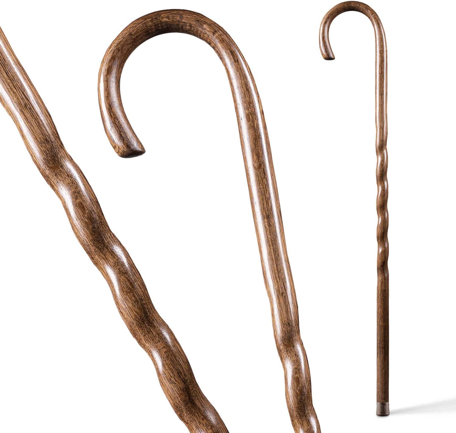 Brazos Handcrafted Wood Walking Cane, Twisted Oak, Crook Style Handle, for Men & Women, Made in The USA, 37"