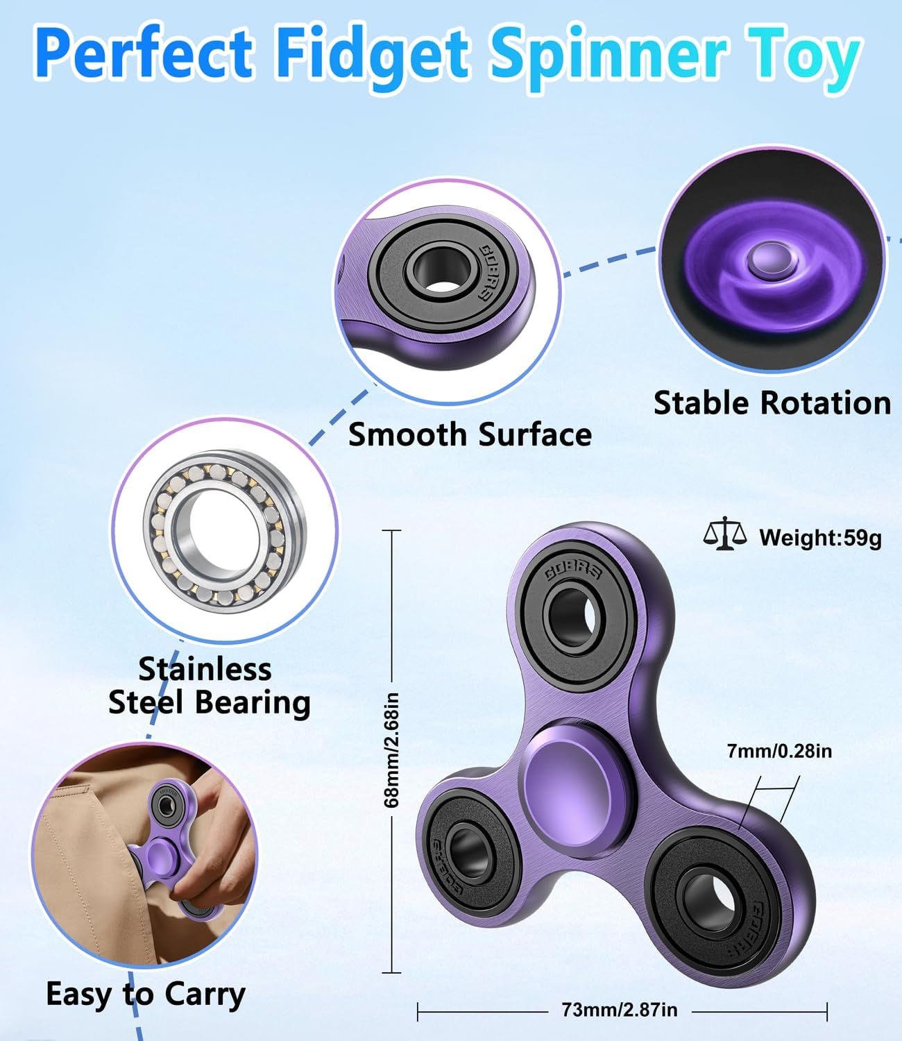 ATESSON Fidget Spinner Metal Fidget Spinners Toy Adults Kids