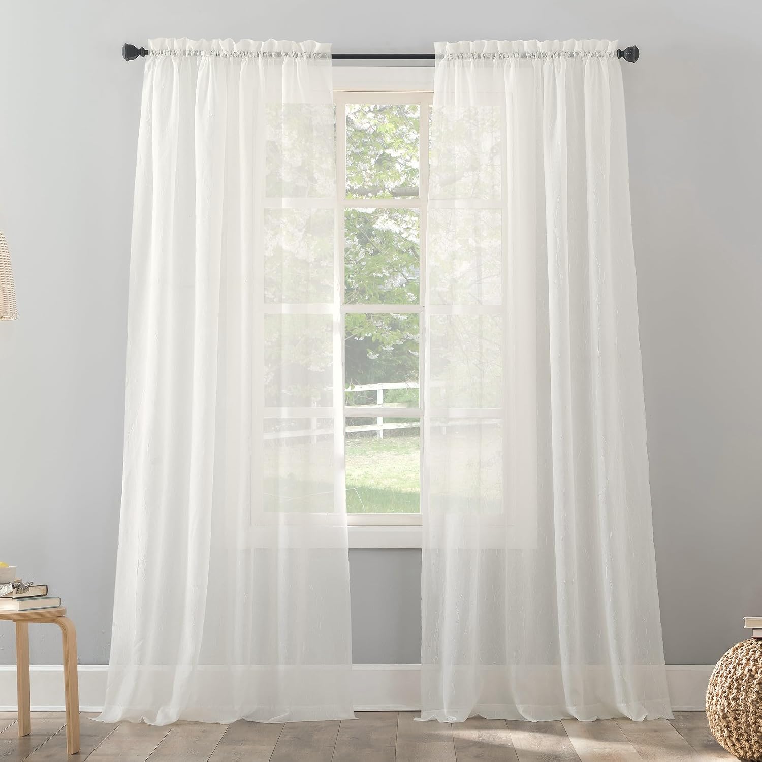 No. 918 Erica Crushed Sheer Voile Rod Pocket Curtain Panel, 51" x 108", Eggshell Off-White