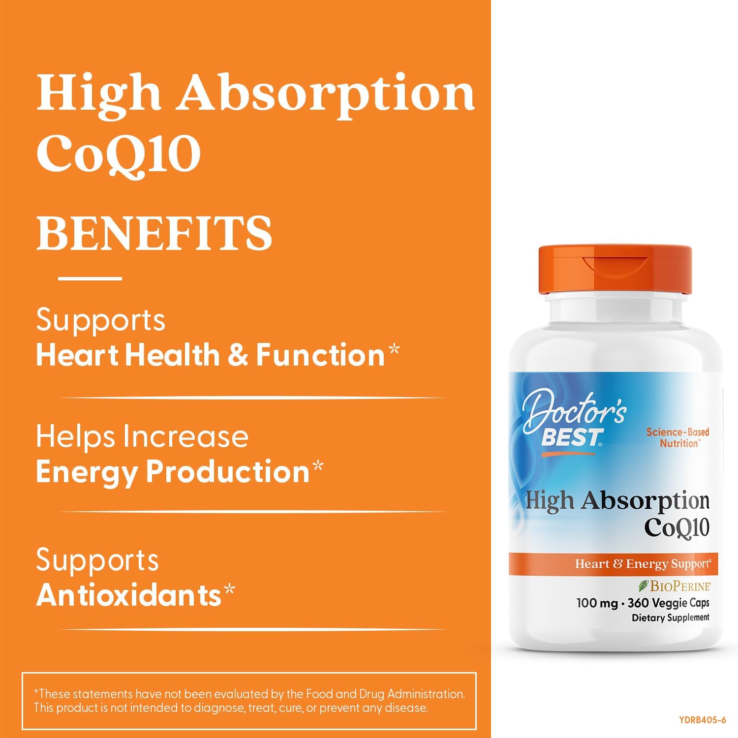 Doctor's Best High Absorption CoQ10 with BioPerine Supplement - Coenzyme Q10 Caps for Heart Health & Antioxidant Support, CoQ10 100mg for Women & Men, Non GMO, Naturally Fermented - 120 Veg Capsules