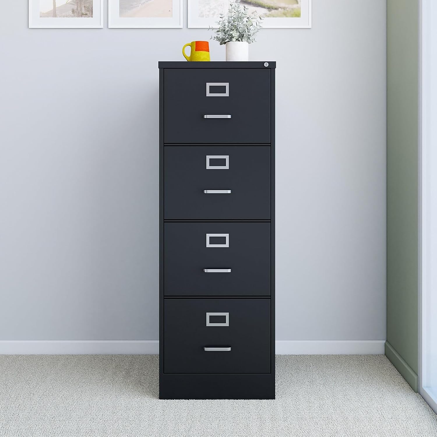 Staples 4-Drawer Vertical File Cabinet, Letter Size Documents, Lockable, 26.5" D x 15" W x 51.97" H, Putty/Beige