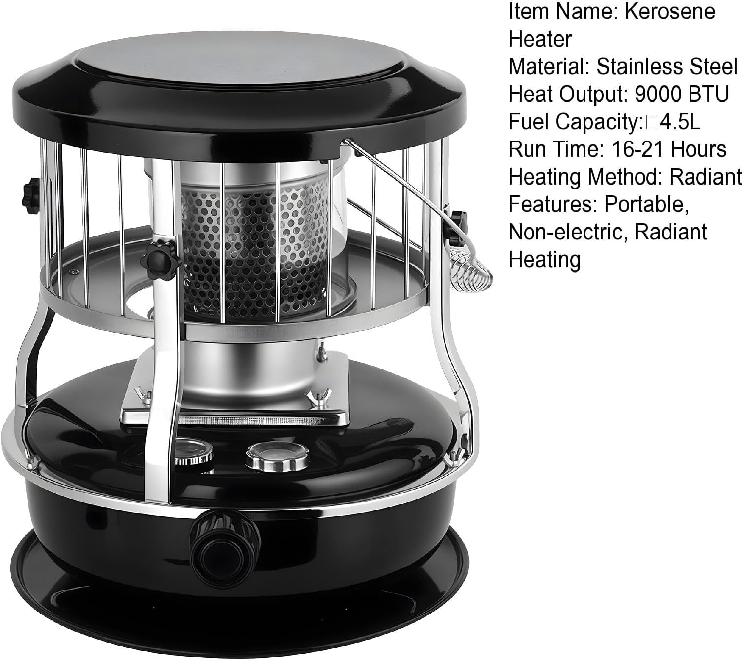 9000 BTU Portable Kerosene Heater - Indoor Safe & Outdoor Use for Camping, Emergency Heat, Cooking | No Electricity Needed | Black Army Green