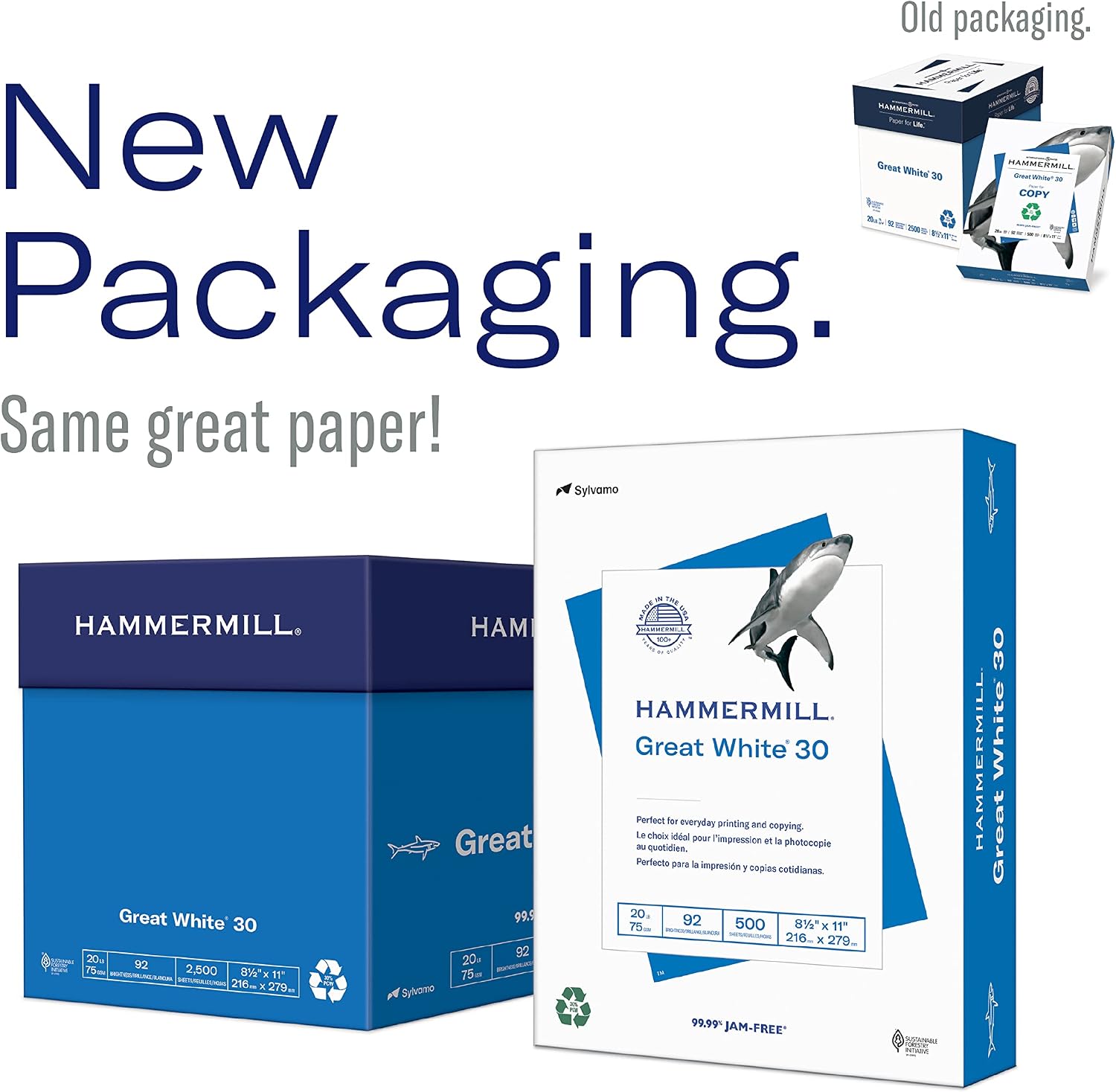 Hammermill Printer Paper, Great White 30% Recycled Paper, 8.5 x 11-1 Ream (500 Sheets) - 92 Bright, Made in the USA, 086710