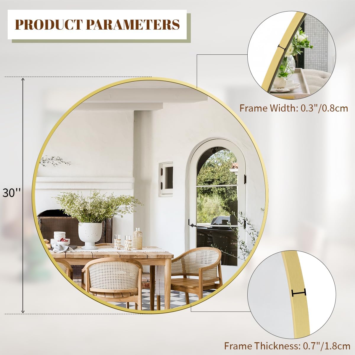 BEAUTYPEAK 24 Inch Round Mirror, Metal Frame Circle Mirror, White