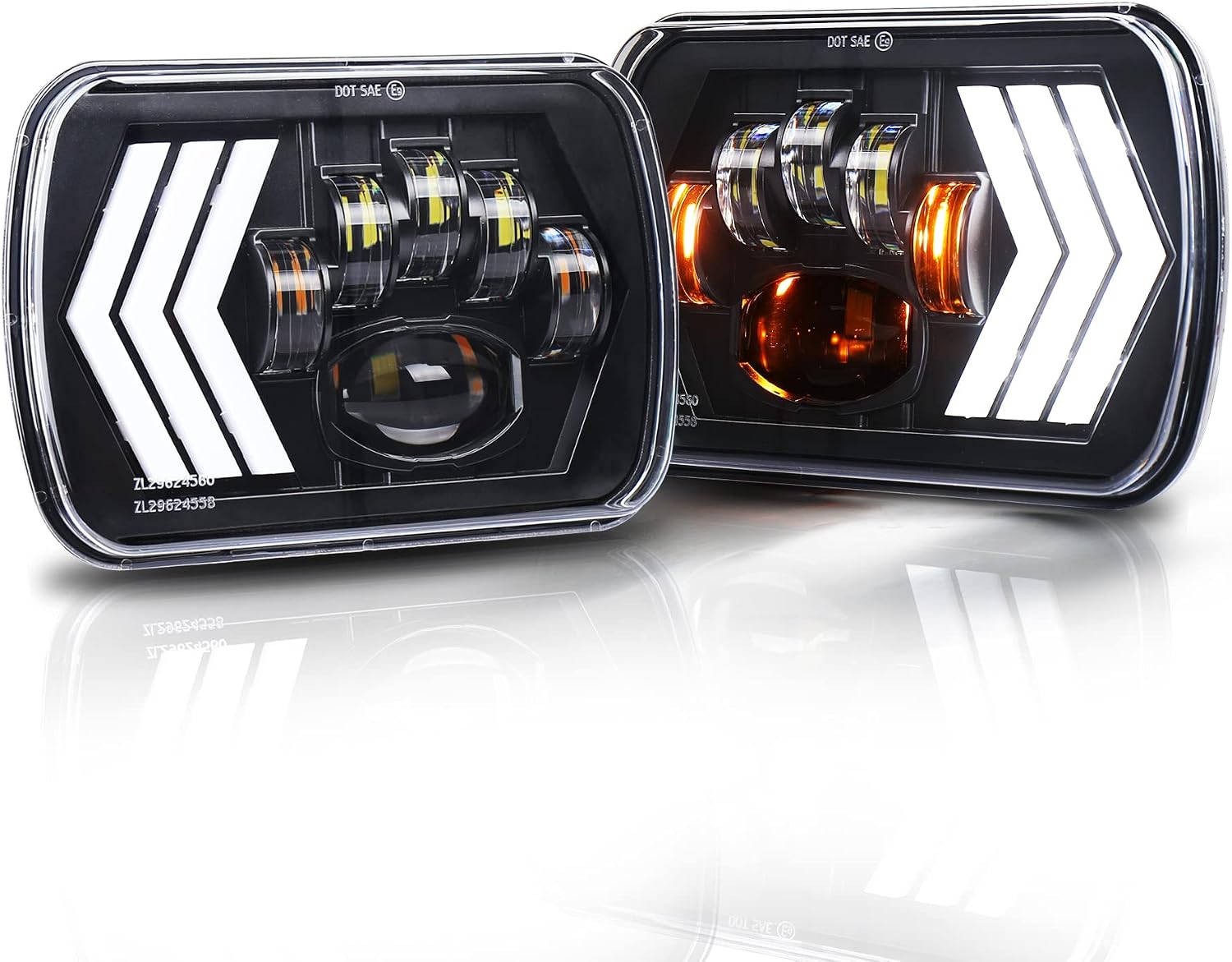 OVOTOR 5x7 7x6 LED Headlights 55W H6054, Triple Arrow DRL Turn Signal