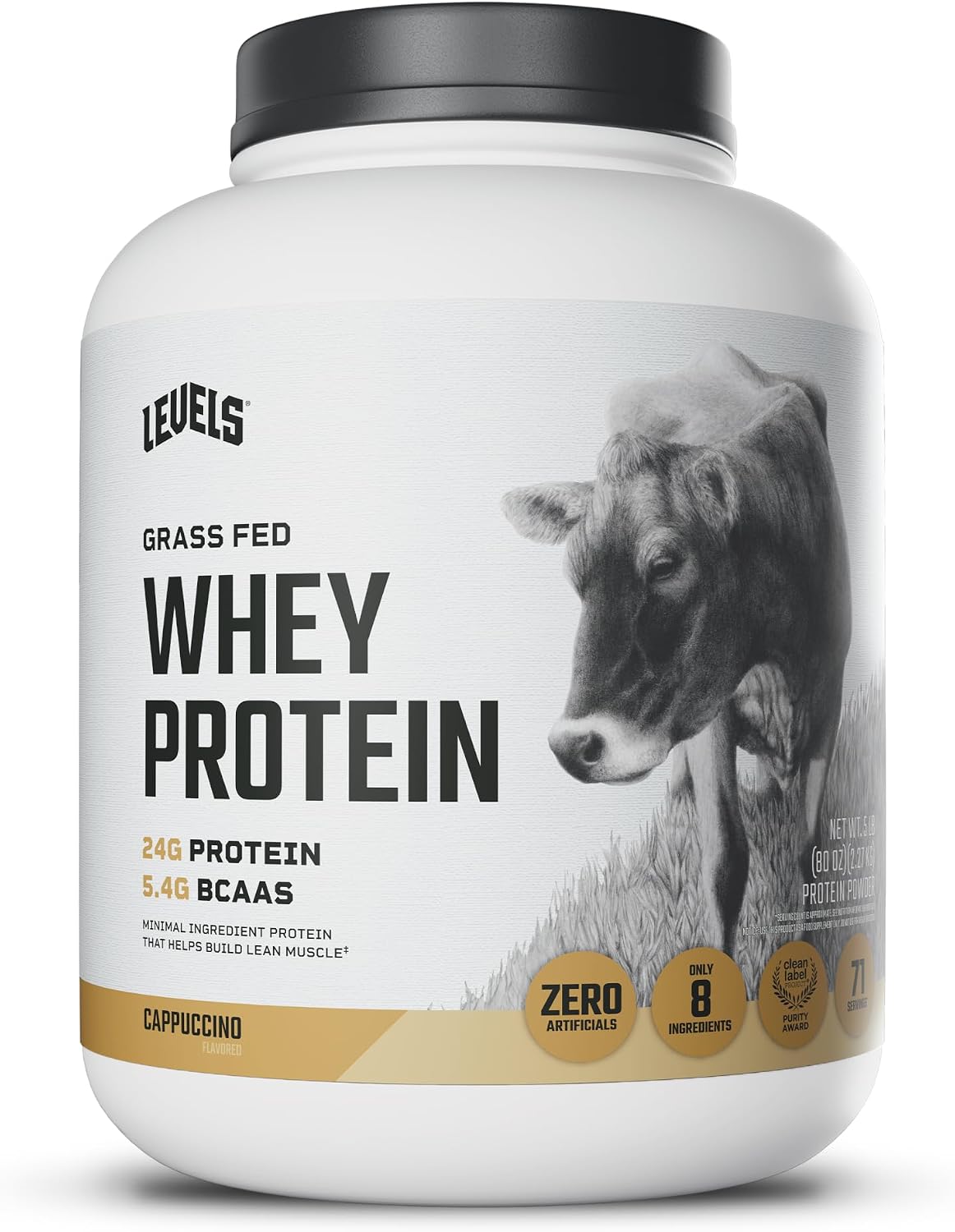 Levels Whey Protein Powder, No Artificial Ingredients, Pure Chocolate, 5LB | 24G of Protein, 5.4G BCAAs, Clean Ingredients, Hormone Free Dairy, No Fillers, No Added Sugar, No Junk
