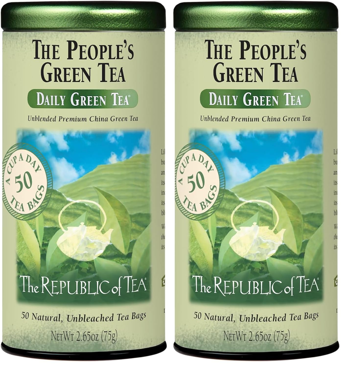 The Republic of Tea Daily Green The People's Green Tea, Low Caffeine, 50 Ct | A gentle cup for everyday sipping. Fresh with light vegetal notes. Gluten Free and Kosher.