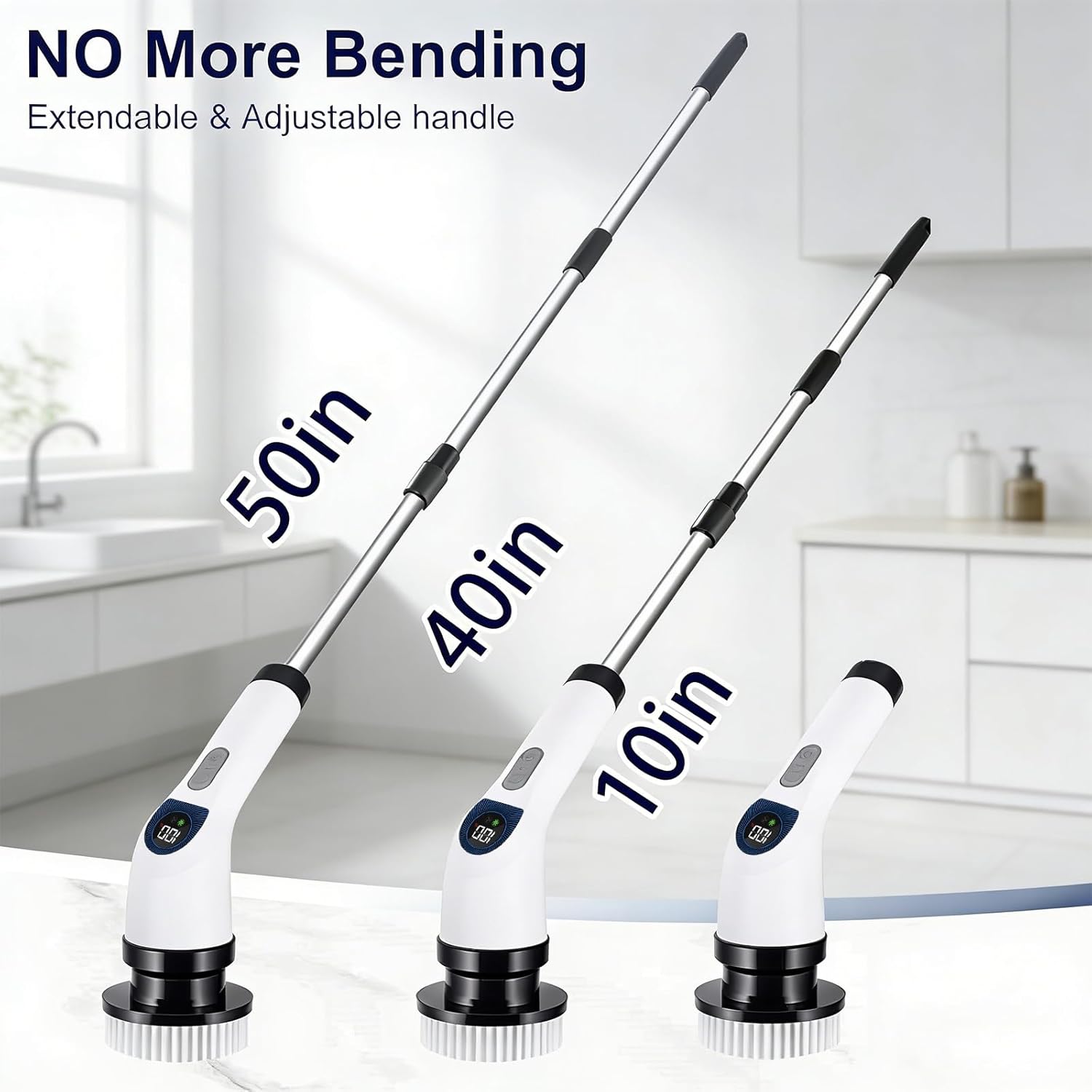 Electric Spin Scrubber for Cleaning with 7 Replaceable Heads | Adjustable Shower Brush with LED Display