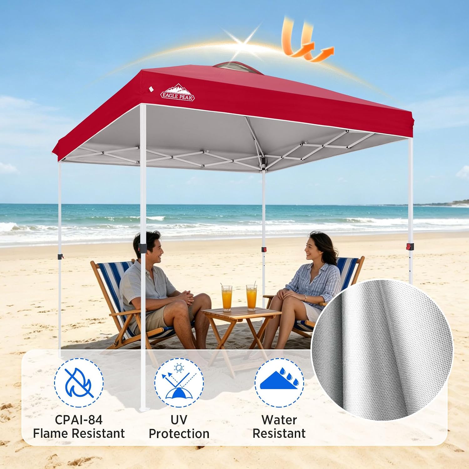 EAGLE PEAK 10x10 Pop Up Canopy Tent Easy Up Canopy Outdoor, White | Patented PeakPush™ Center Lock, 1 Person Setup Portable Pop Up Tent, Beach, Markets, Camping Sport Events, Wheeled Carry Bag