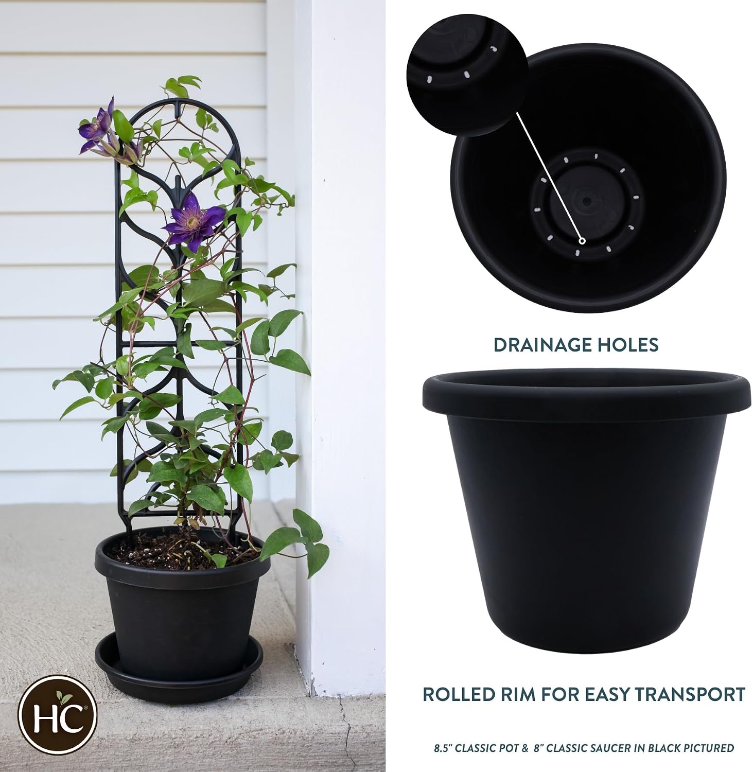 The HC Companies Classic Round Plastic Plant Pot w/Rolled Rim - Lightweight & UV Resistant Flower Pot for Herbs & More - Outdoor & Indoor Plant Pots w/Drainage (15.5 inch Warm Gray, Pack of 1)