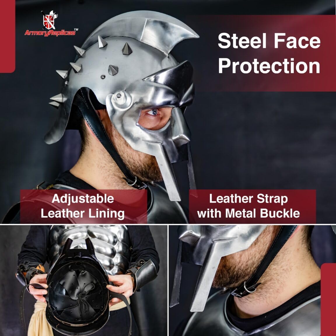 Armory Replicas Maximus Roman Gladiator Blackened 18g Helmet