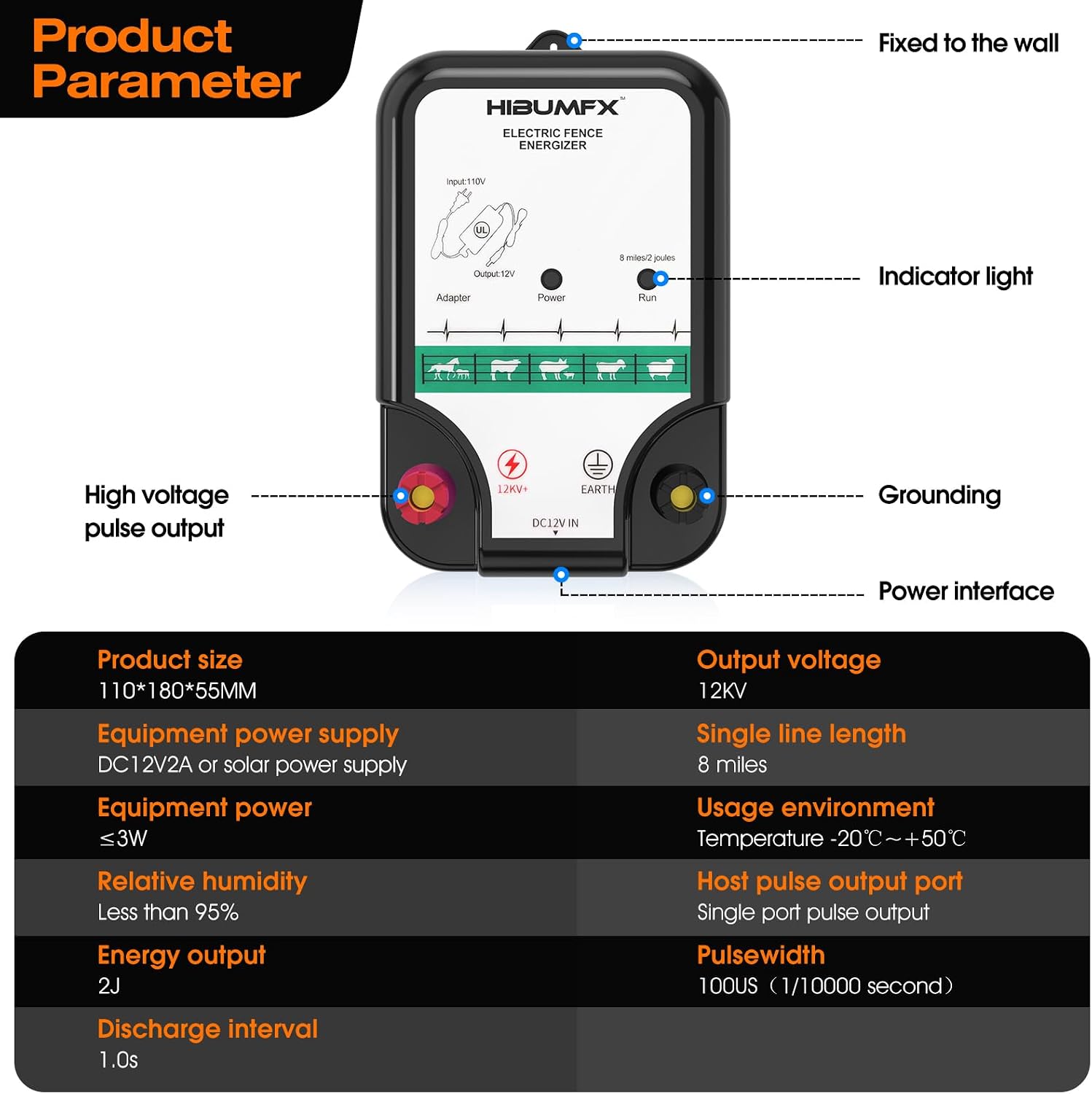Fence Charger, Electric Fence Energizer Fencing System for Containing Dogs, Livestock and Preventing Wild Animals Intruding