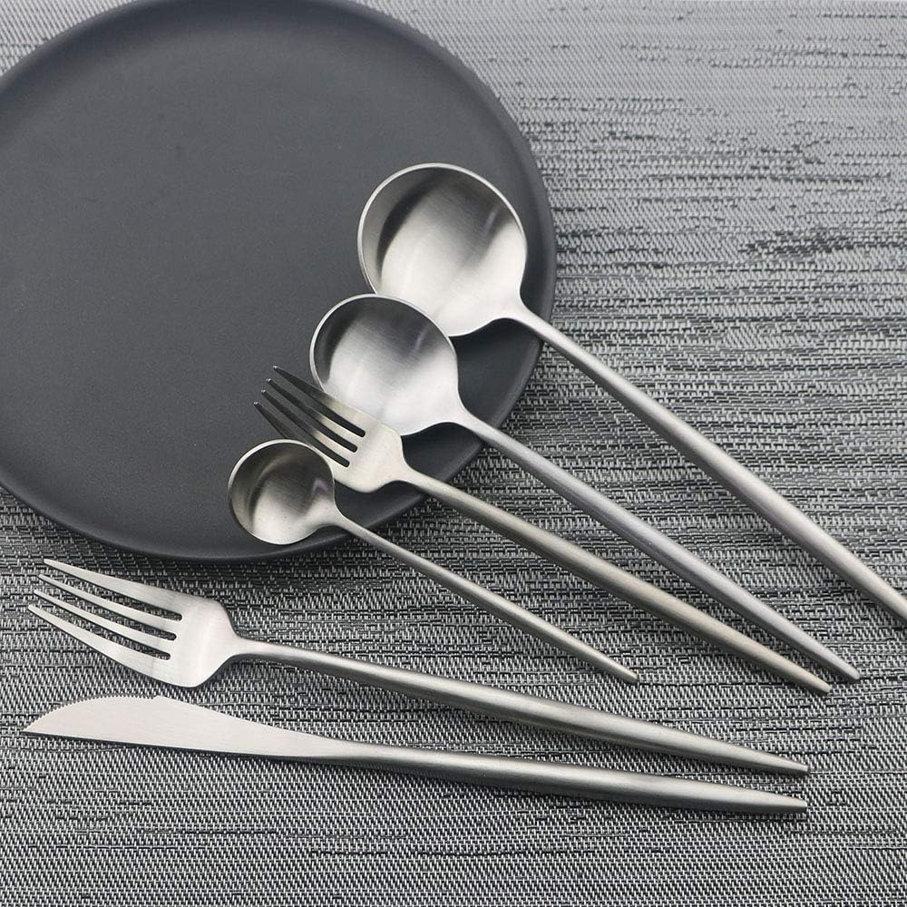 JASHII Luxury 18/10 Rainbow Flatware Set - 304 Stainless Steel Colorful Cutlery - 5-Piece Adaline Royal Modern Satin Finish for Birthday