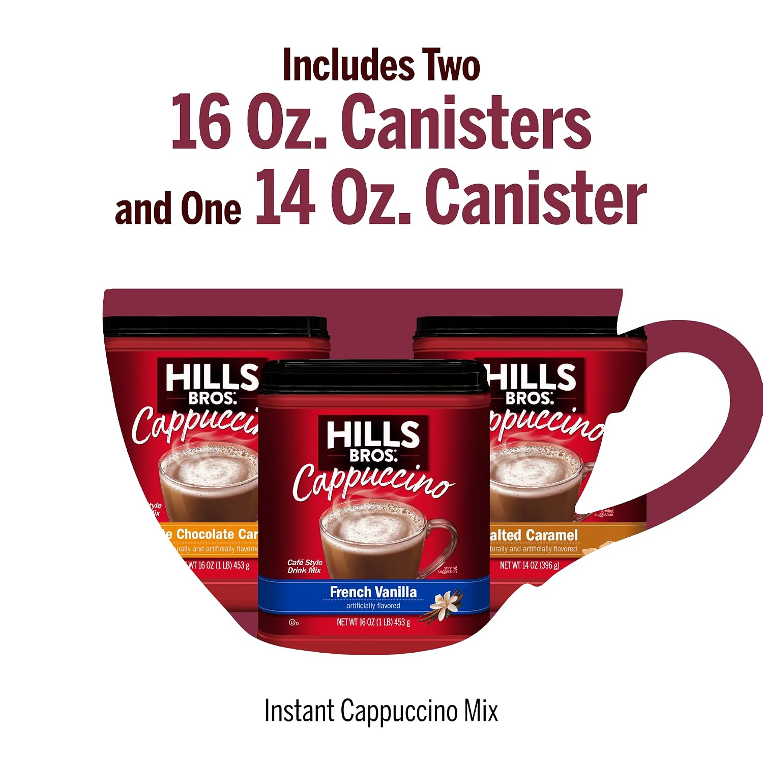 Hills Bros. Cappuccino Mix – Rich, Frothy Coffeehouse-Tasting Instant Drink Mix – Quick and Easy Preparation – Perfect for Hot & Iced Drinks & Creaming Coffee – Double Mocha, 1 Pack of 16oz
