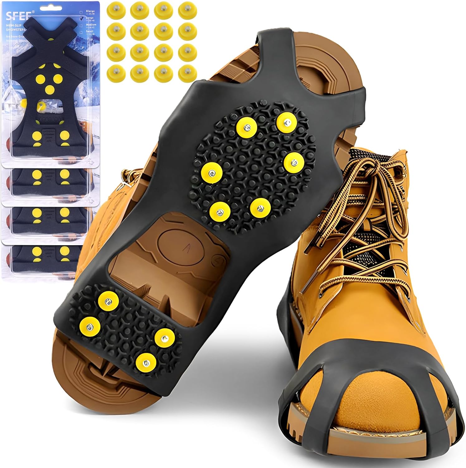 Ice Cleats for Boots Shoes, Snow Grips Cleats for Ice and Snow Anti-Slip Rubber Traction Cleats for Walking on Snow and Ice 10 Steel Studs Crampons for Hiking, Walking, Climbing, Jogging