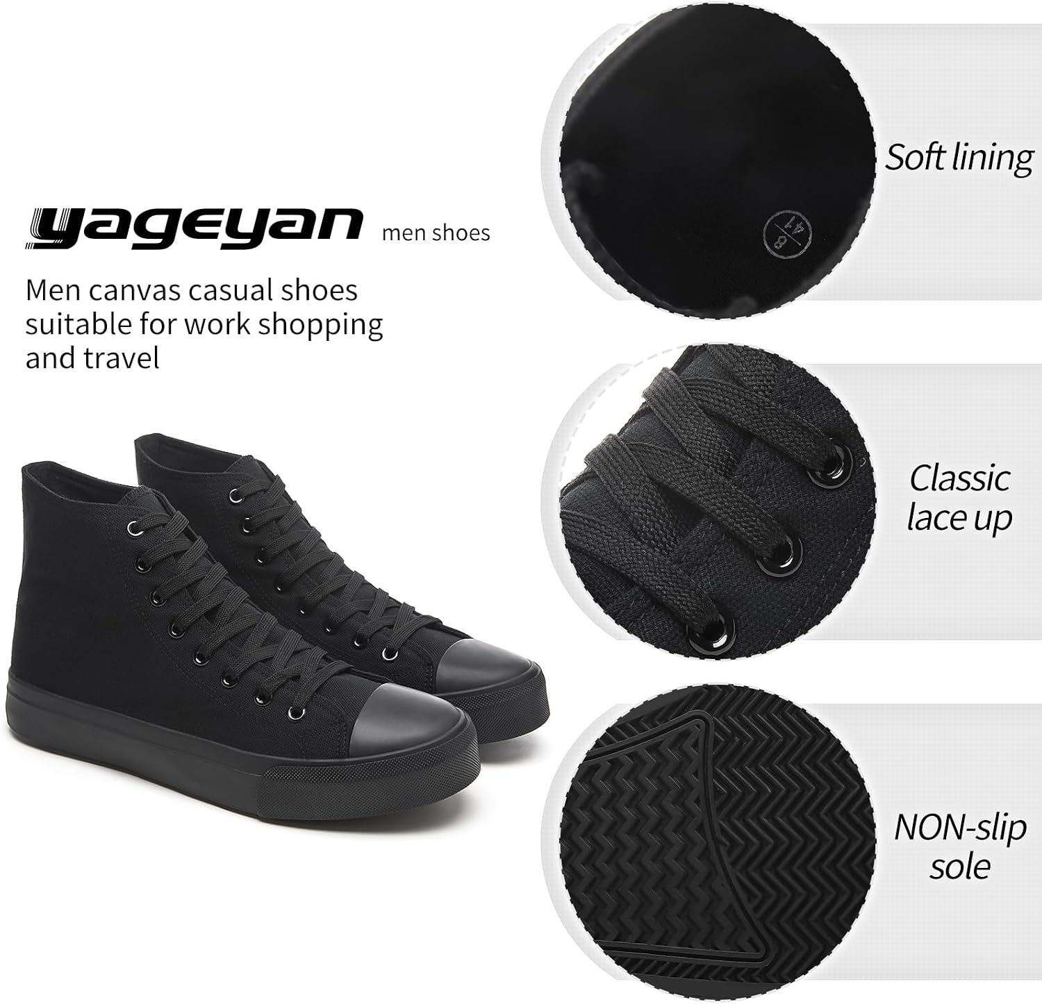 yageyan Men’s High Top Canvas Sneakers Fashion Lace up Walking Shoes Casual Classic