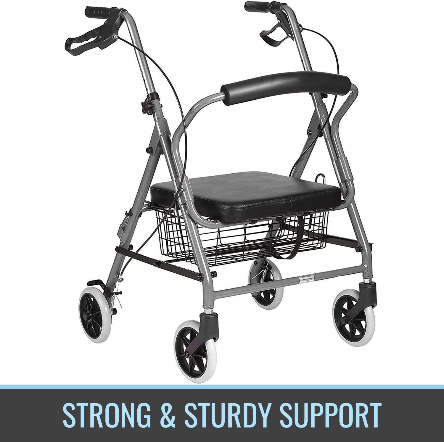DMI Ultra Lightweight Folding Aluminum Hemi Rollator with Padded Seat, Basket and Adjustable Handle Height, Mobility Walker, Easily Fords