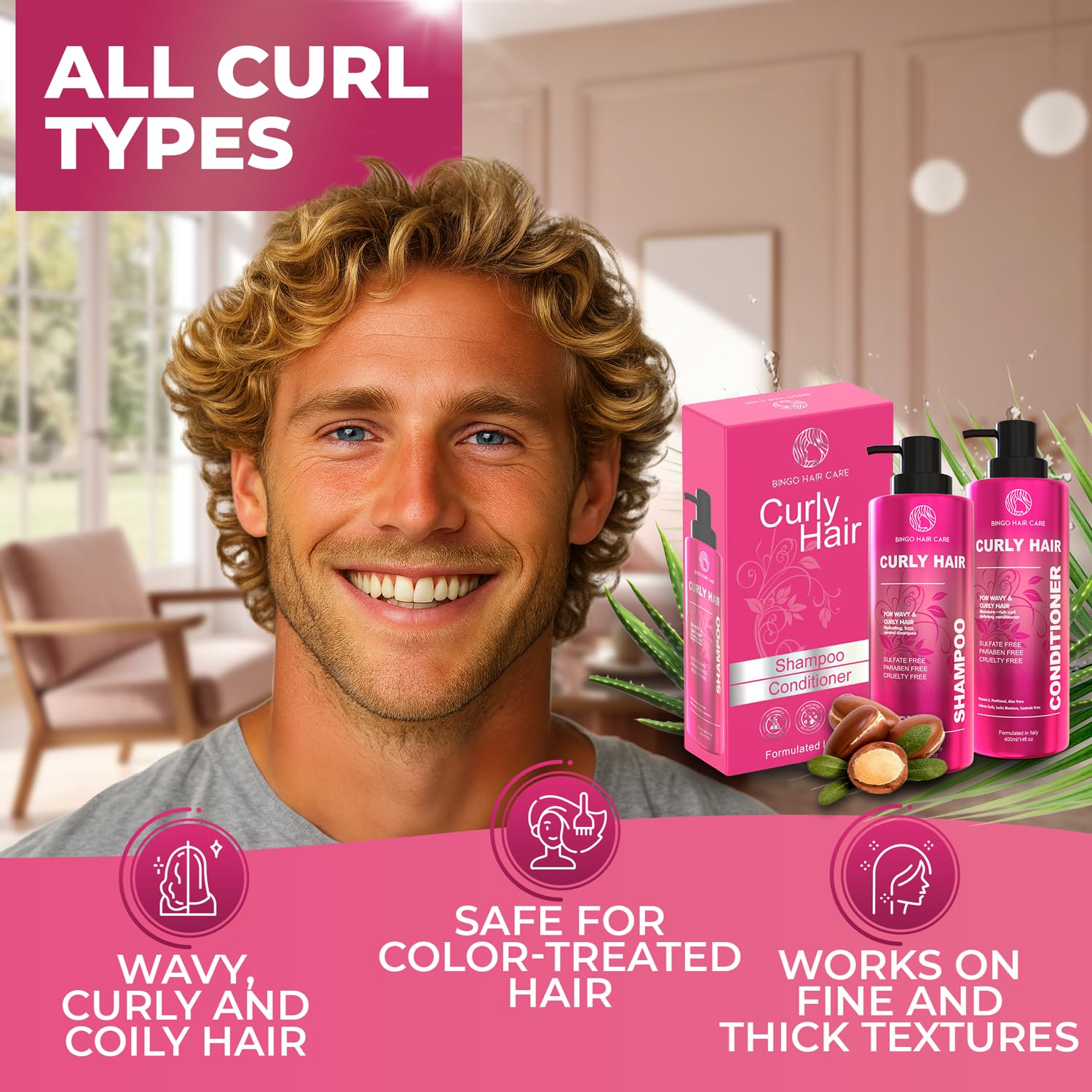 Moroccan Argan Oil Shampoo and Conditioner Set - Sulfate Free, Anti Frizz Hydrating Care for Women - Deep Moisturizing Treatment for Color, Keratin Treated, Curly, Damaged and Dry Hair