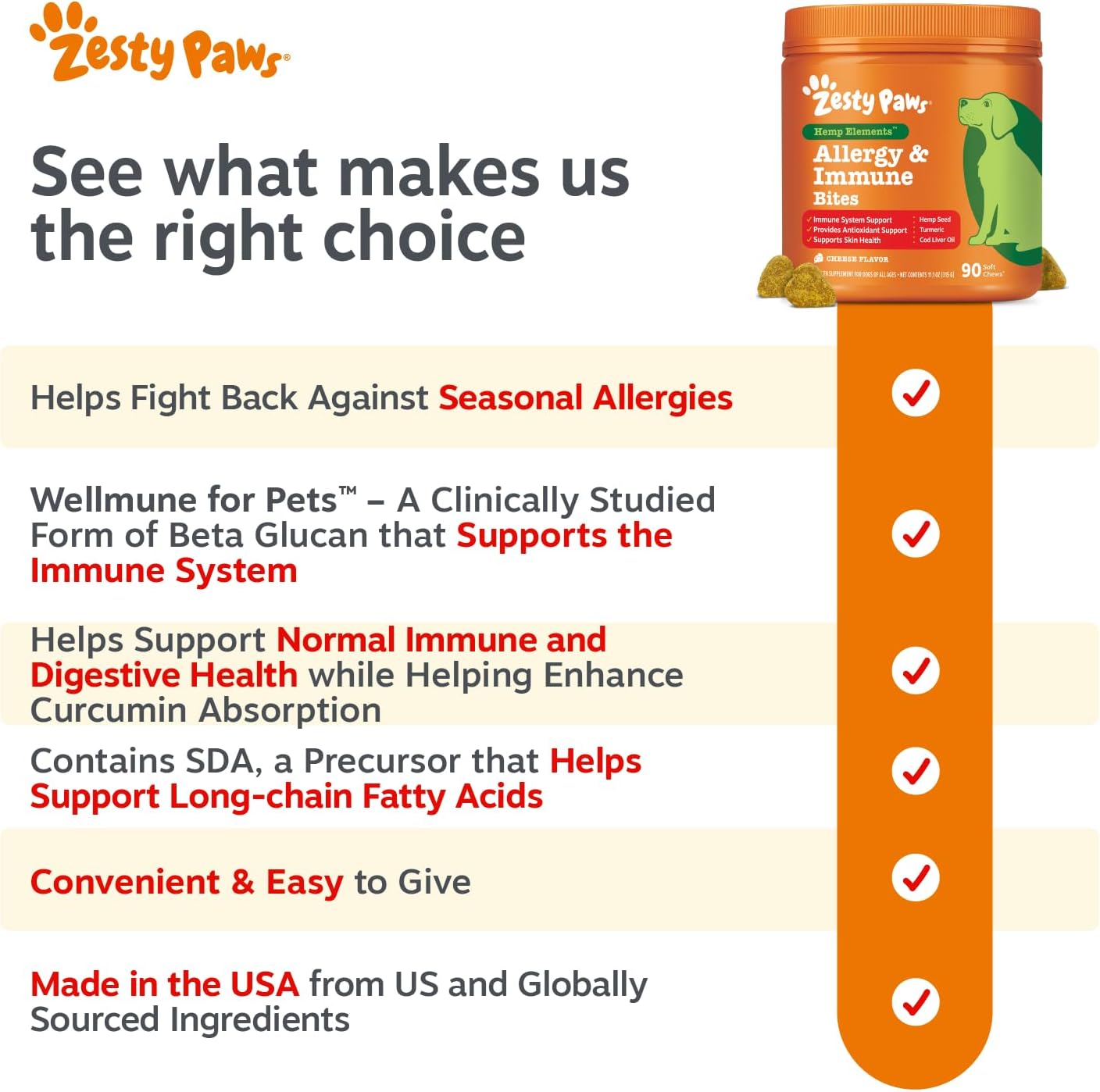 Zesty Paws Allergy Immune Bites - Dog Allergy Chews, Dog Probiotics for Itchy Skin and Ears, Lamb, 90ct