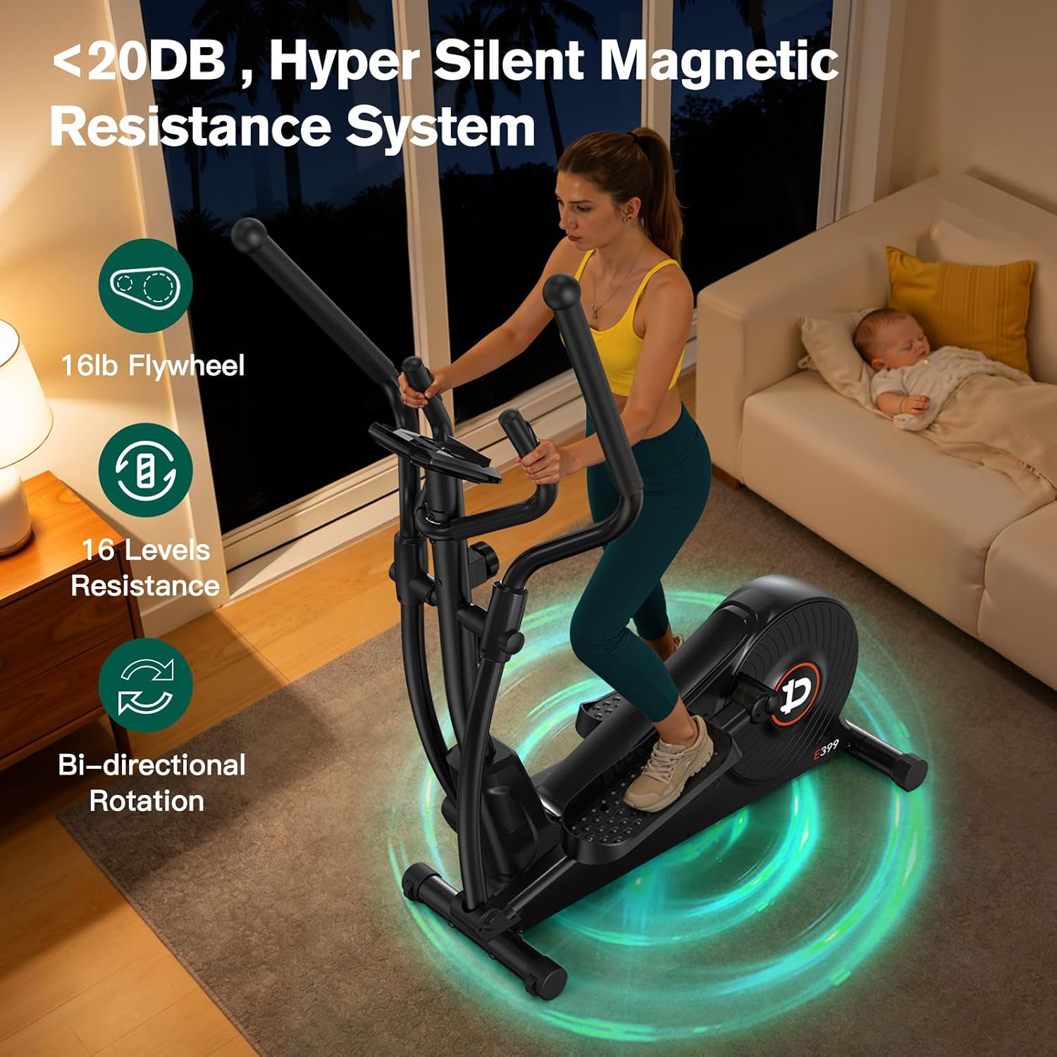 pooboo Elliptical Machine, Elliptical Exercise Machine with 16-Level Resistance&Quiet Magnetic Driving System, Elliptical Machine for Home with LCD Monitor&15.5-17IN Stride, 350LBS Weight Capacity