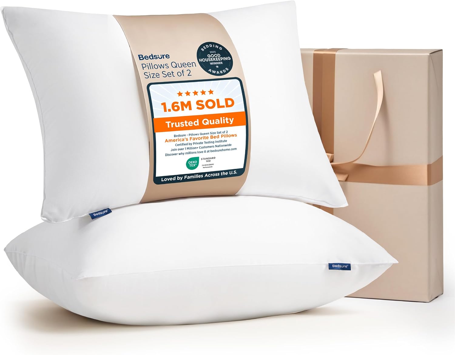 Bedsure Pillows Queen Size Set of 2 - Hotel Collection Bed Pillows for Sleeping, with Down Alternative Filling, Soft Support for Back