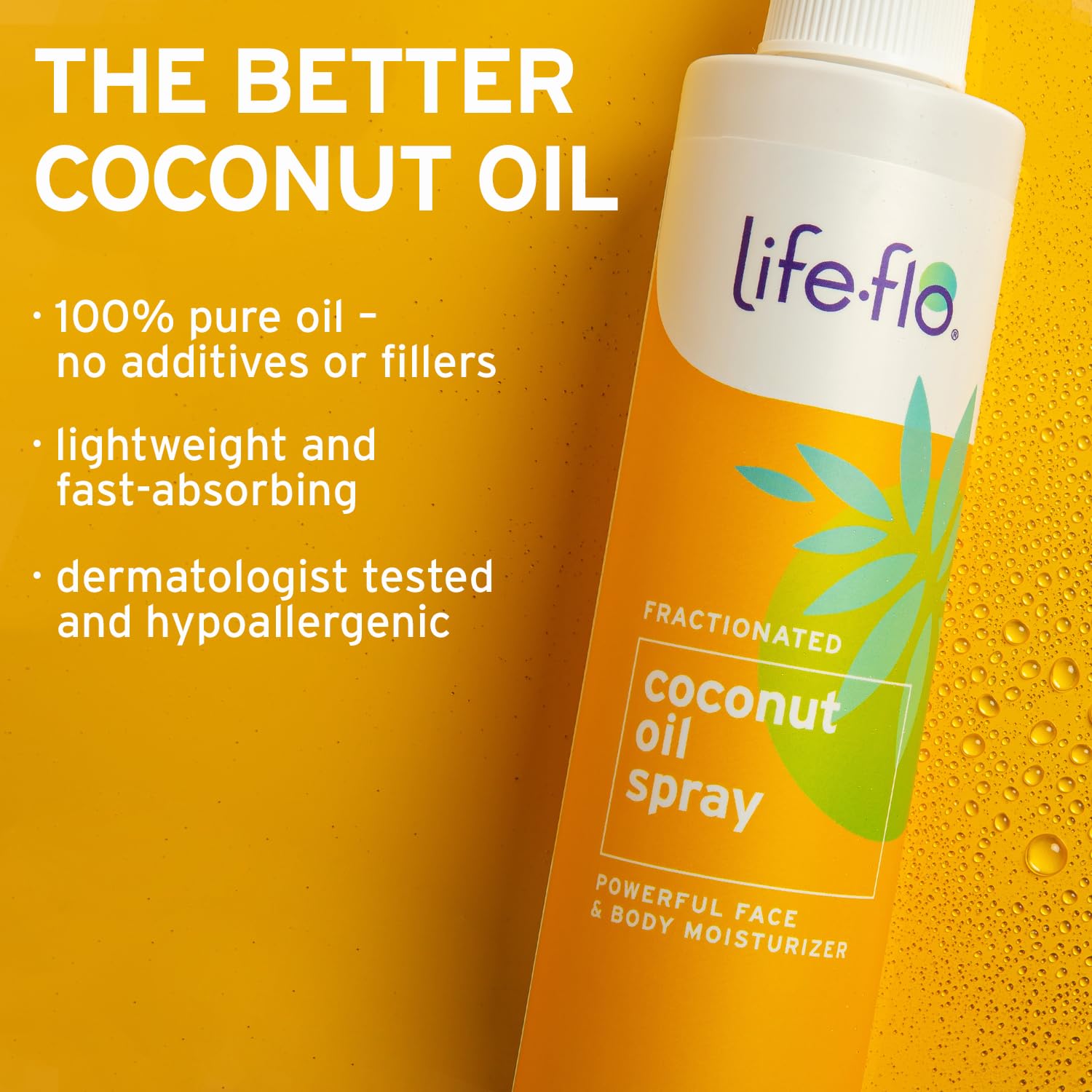 LIFE-FLO Fractionated Coconut Oil Spray, 8 fl oz | Lightweight Moisture for Skin, Hair & Nails - Fast Absorbing Liquid Coconut Oil - Hypoallergenic